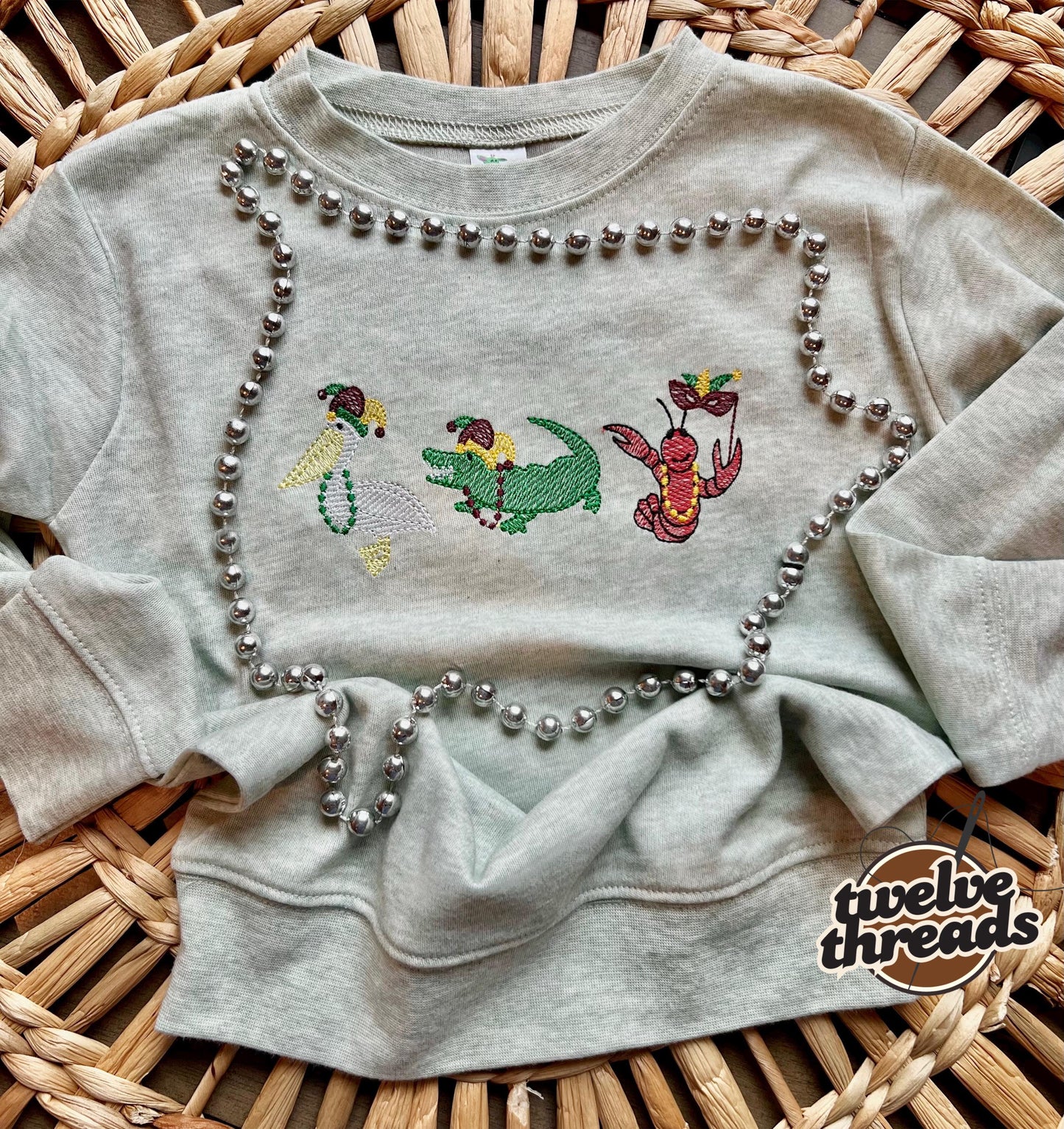 Mardi Gras embroidered sweatshirt or t shirt, holiday, king cake, Louisiana, southern holiday, throw me beads mister, parade, crawfish, fun