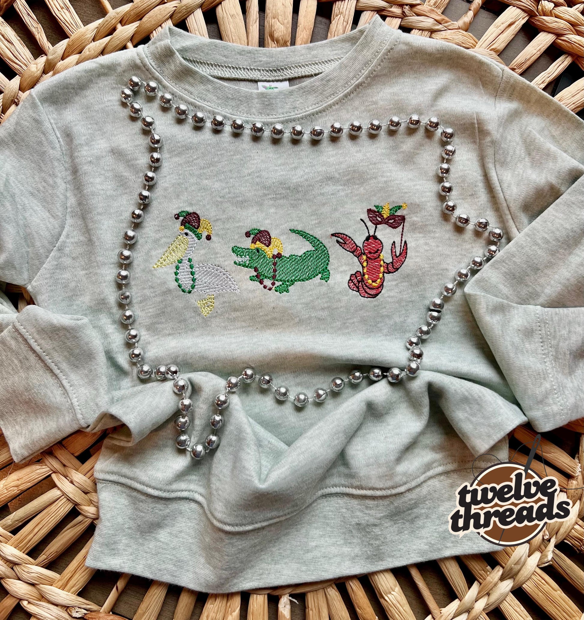 Mardi Gras embroidered sweatshirt or t shirt, holiday, king cake, Louisiana, southern holiday, throw me beads mister, parade, crawfish, fun