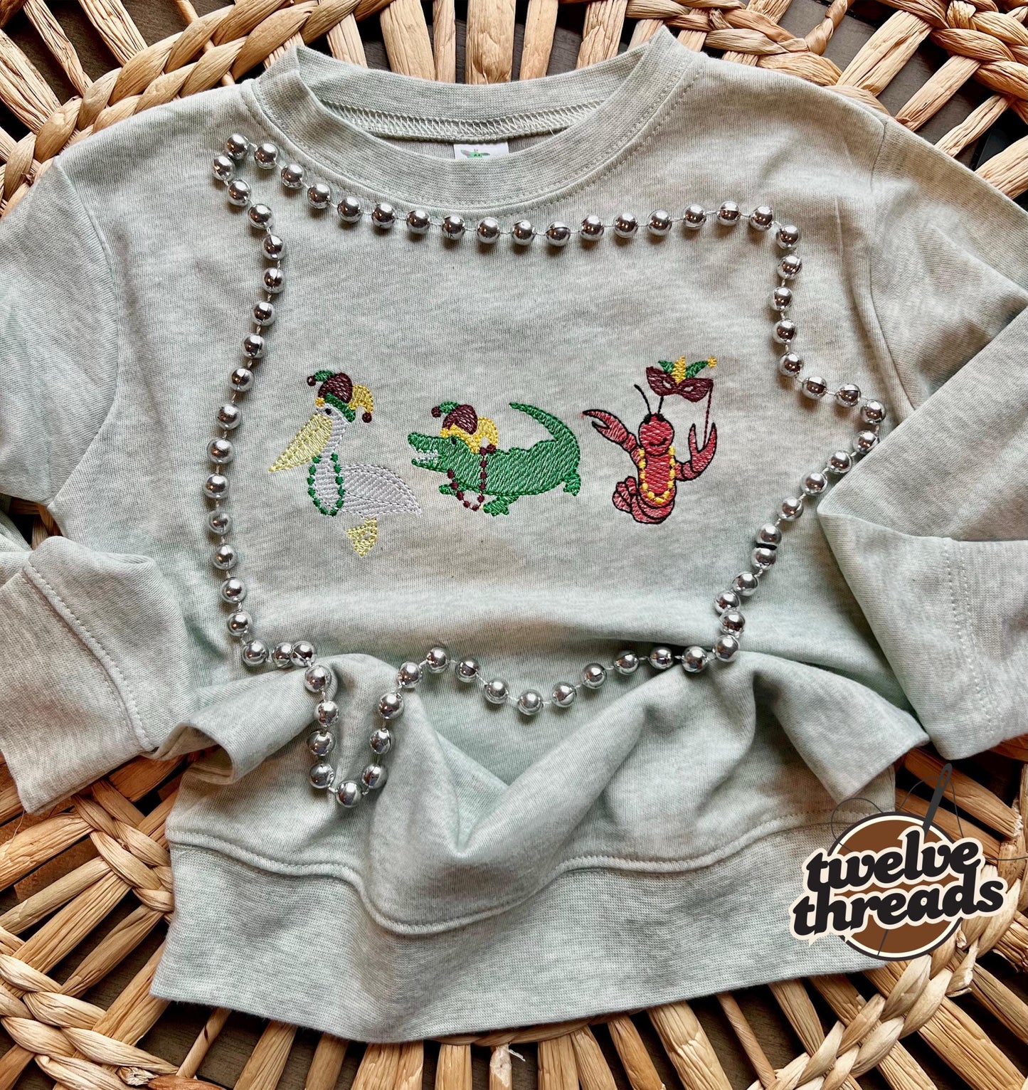 Mardi Gras embroidered sweatshirt or t shirt, holiday, king cake, Louisiana, southern holiday, throw me beads mister, parade, crawfish, fun