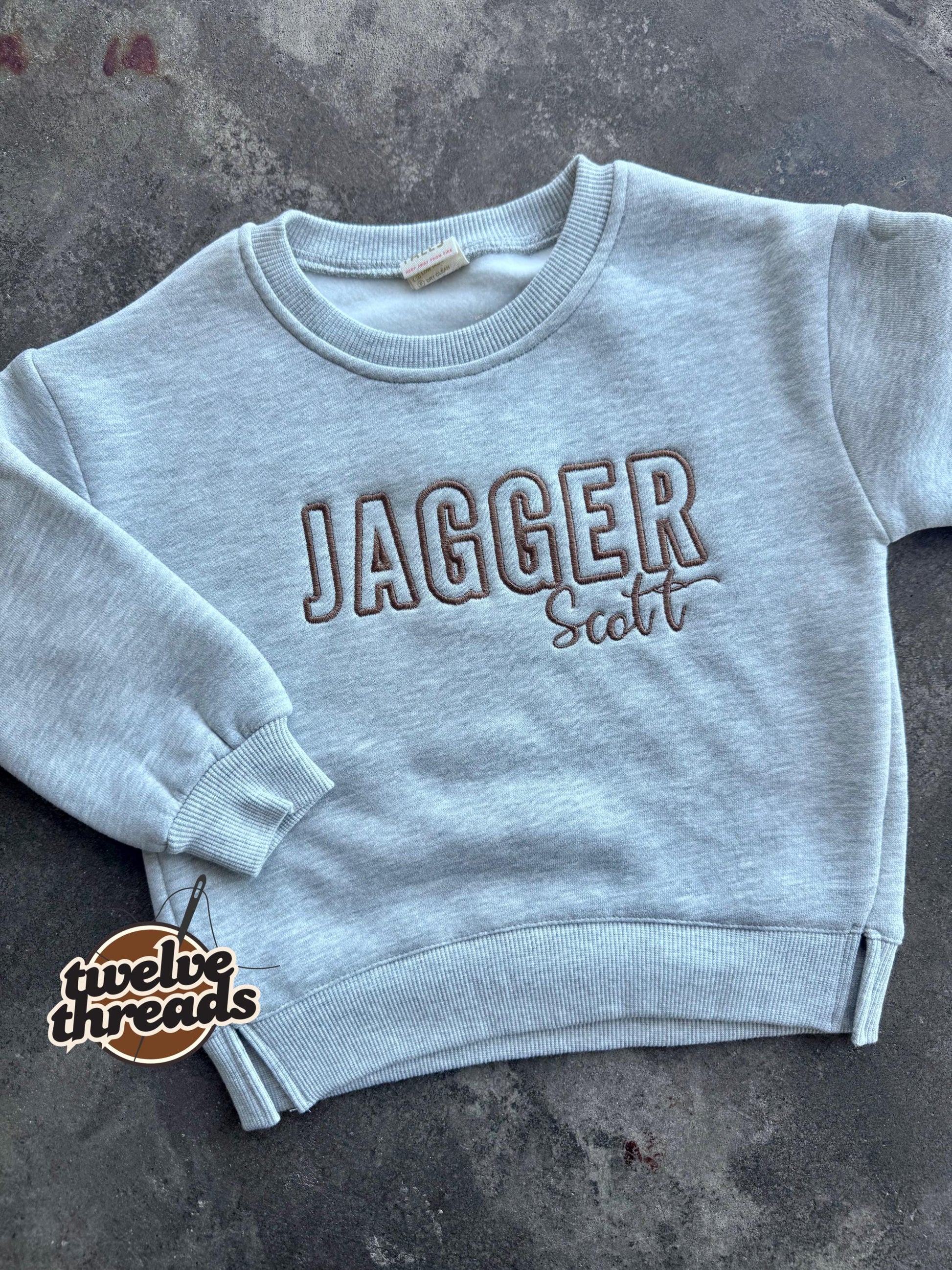 Kids Double name Embroidered Sweatshirt - youth - baby - kids embroidery - monogram - initials - embroidered names - sweatshirt - crew neck