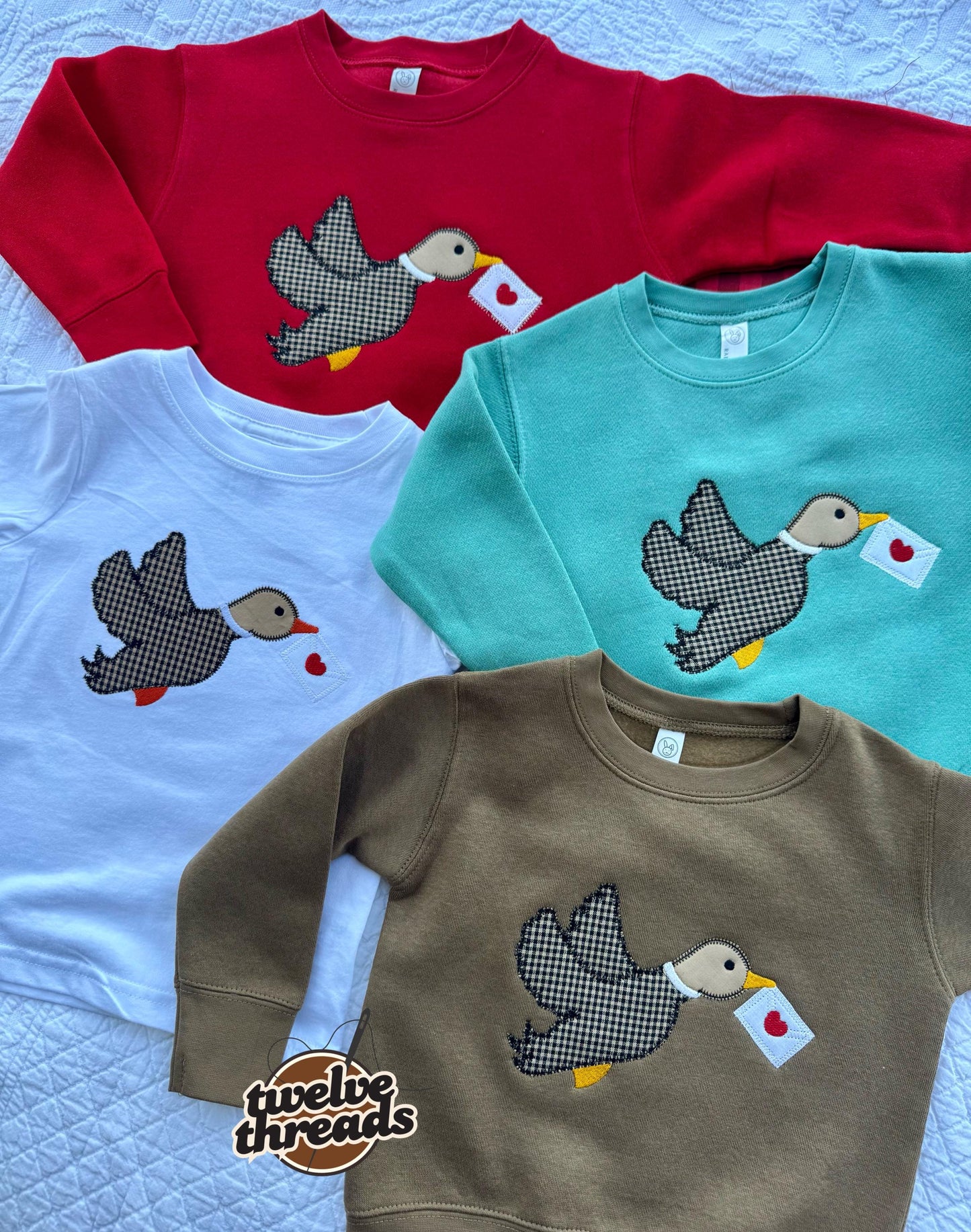 Applique mallard duck carrying heart envelope, boys valentines, kids embroidery, embroidered boys vday, Applique, holiday, love, kids v-day