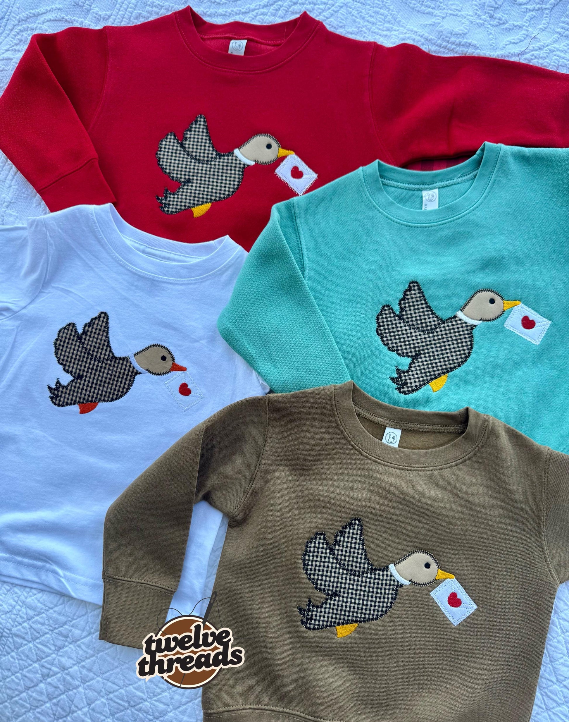 Applique mallard duck carrying heart envelope, boys valentines, kids embroidery, embroidered boys vday, Applique, holiday, love, kids v-day