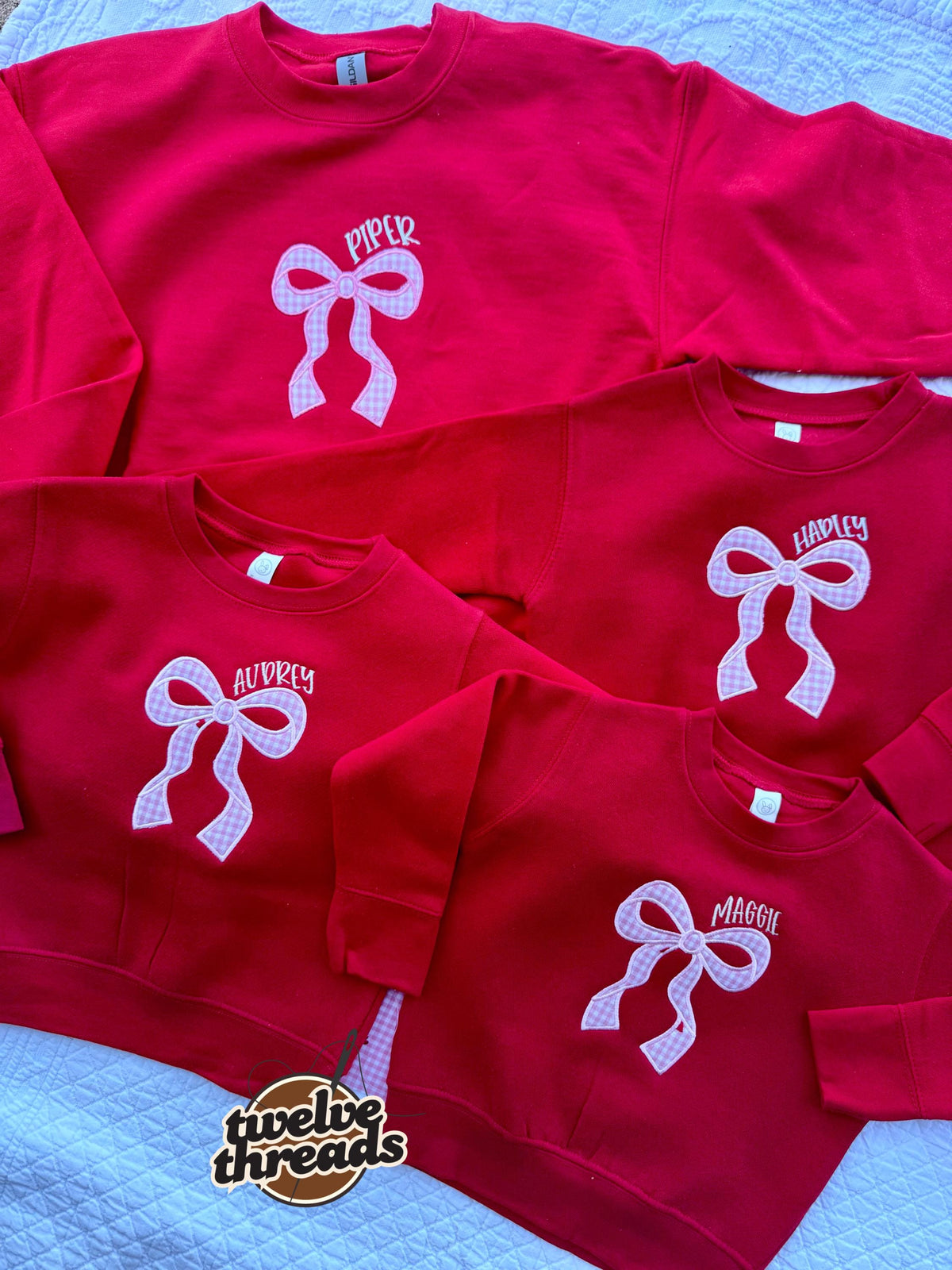 Applique coquette bow with hearts and name, girls crewneck, kids embroidery, embroidered girls vday, Applique, holiday, love, sweatshirt kid