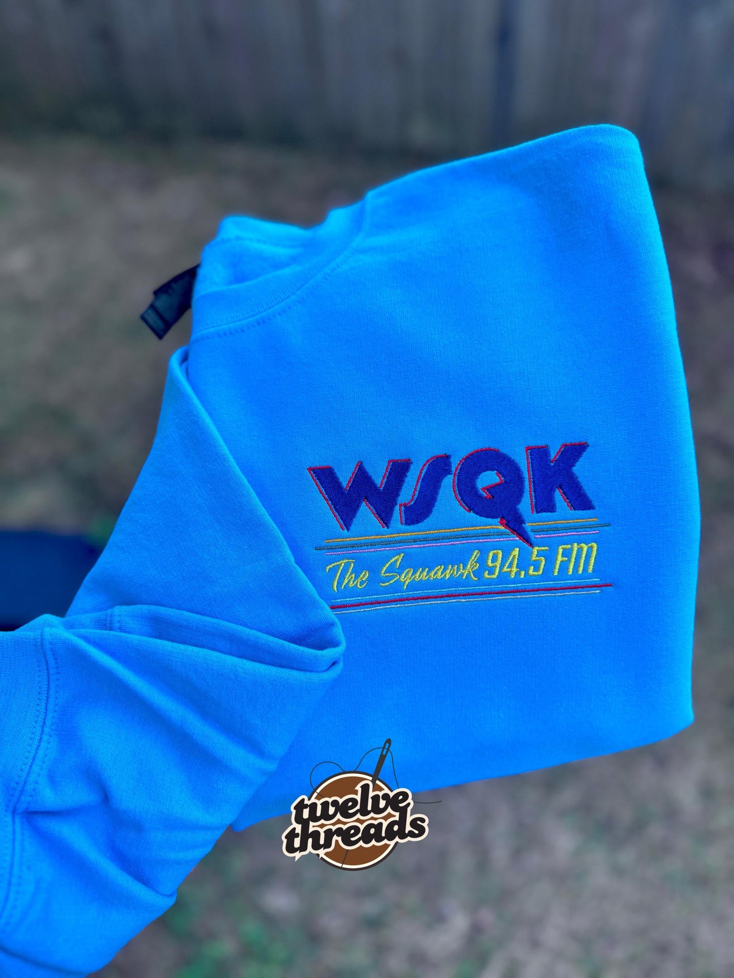 Stranger things WSQK, the squawk 94.5 FM embroidered, tv show embroidery design, Steve and robin radio station, eleven dustin Will Lucas max