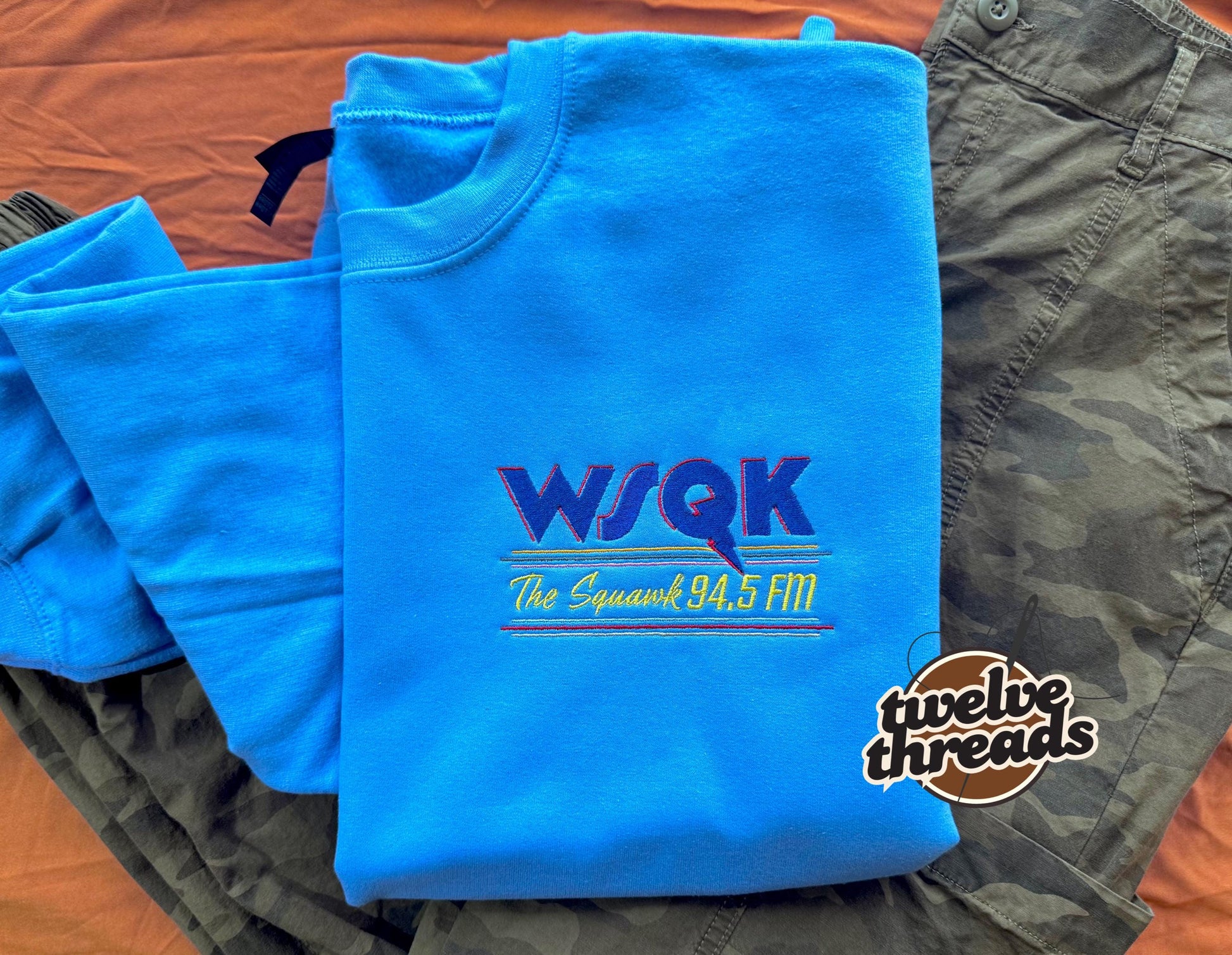 Stranger things WSQK, the squawk 94.5 FM embroidered, tv show embroidery design, Steve and robin radio station, eleven dustin Will Lucas max