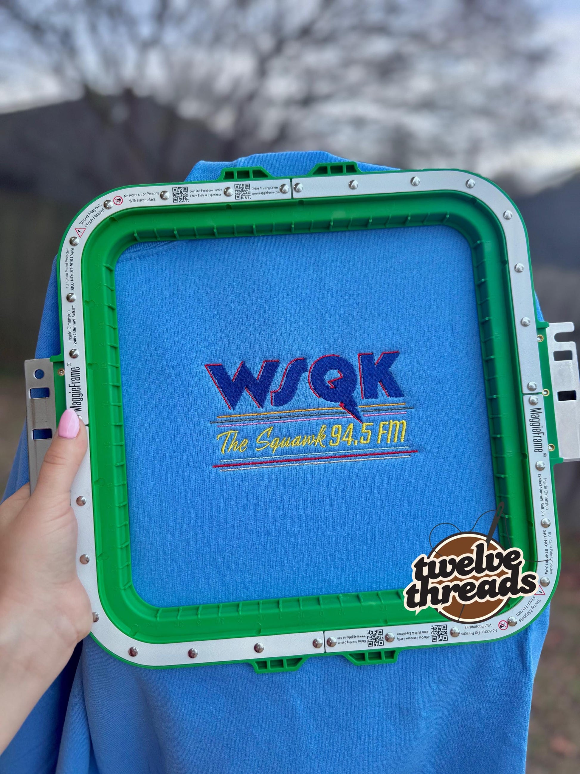 Stranger things WSQK, the squawk 94.5 FM embroidered, tv show embroidery design, Steve and robin radio station, eleven dustin Will Lucas max