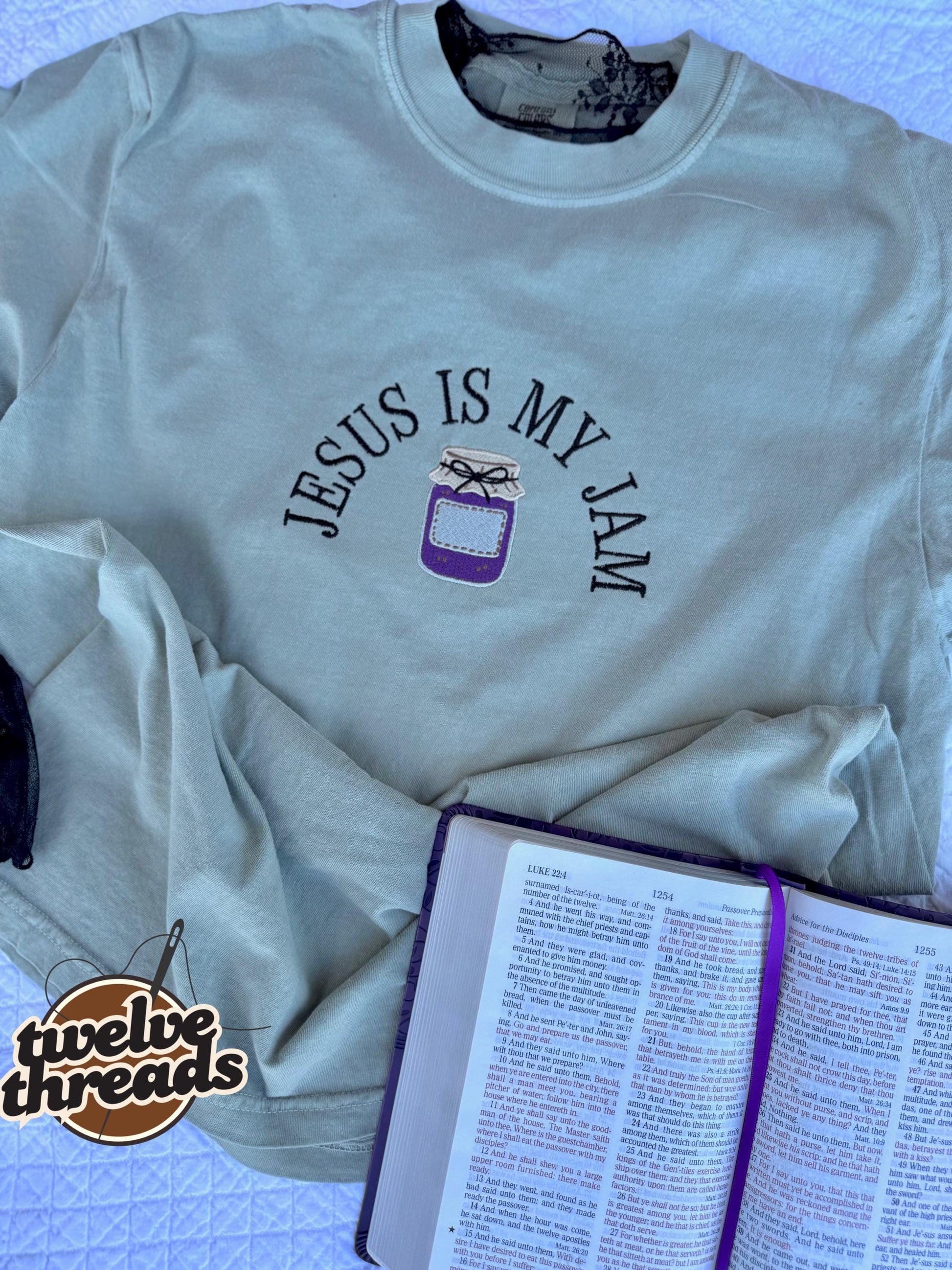 Jesus is my jam embroidered onto unisex fit comfort colors shirt, Gildan and Hanes crewneck, toddler, youth, gospel, faith, religious, Jesus