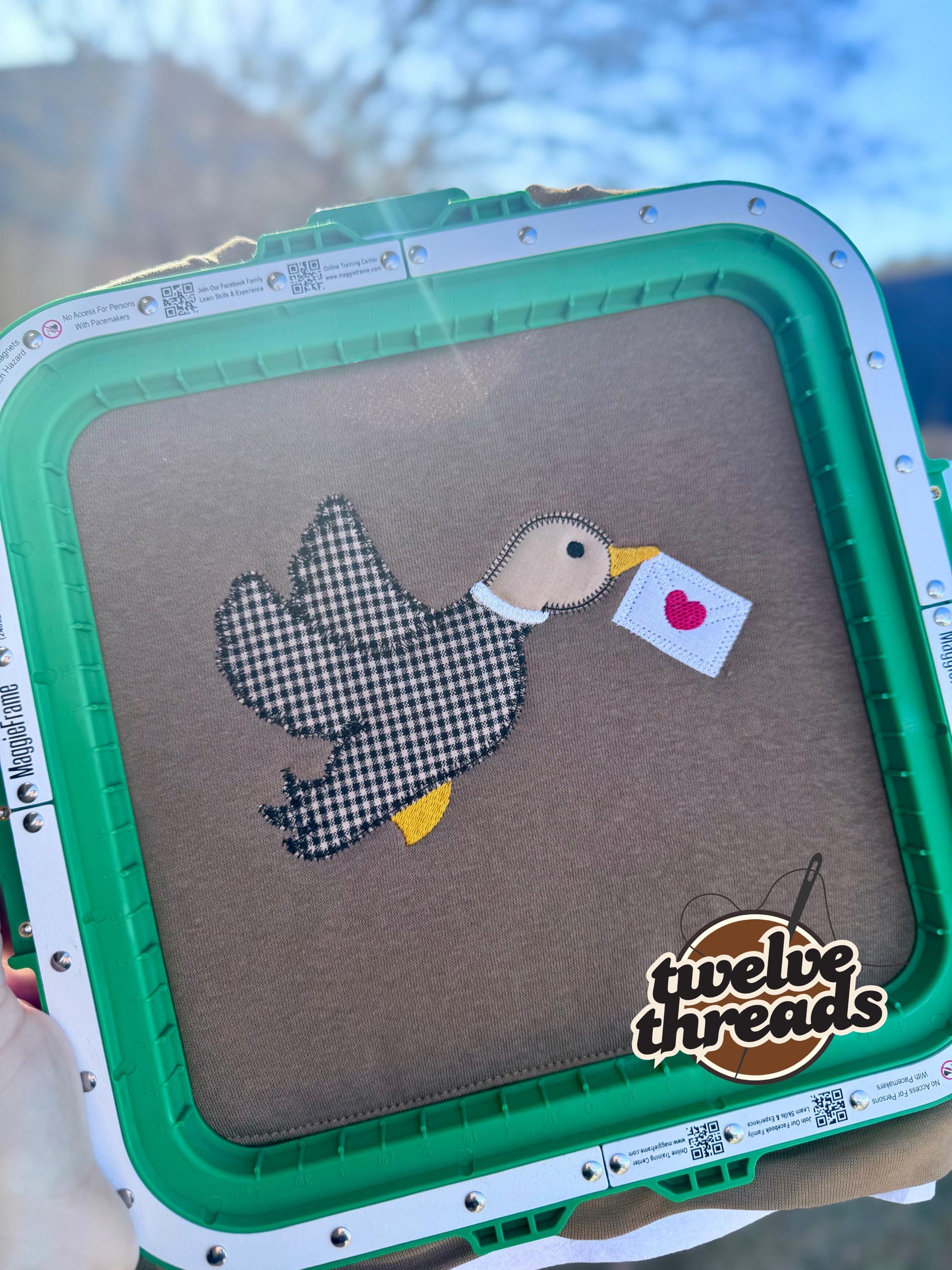 Applique mallard duck carrying heart envelope, boys valentines, kids embroidery, embroidered boys vday, Applique, holiday, love, kids v-day