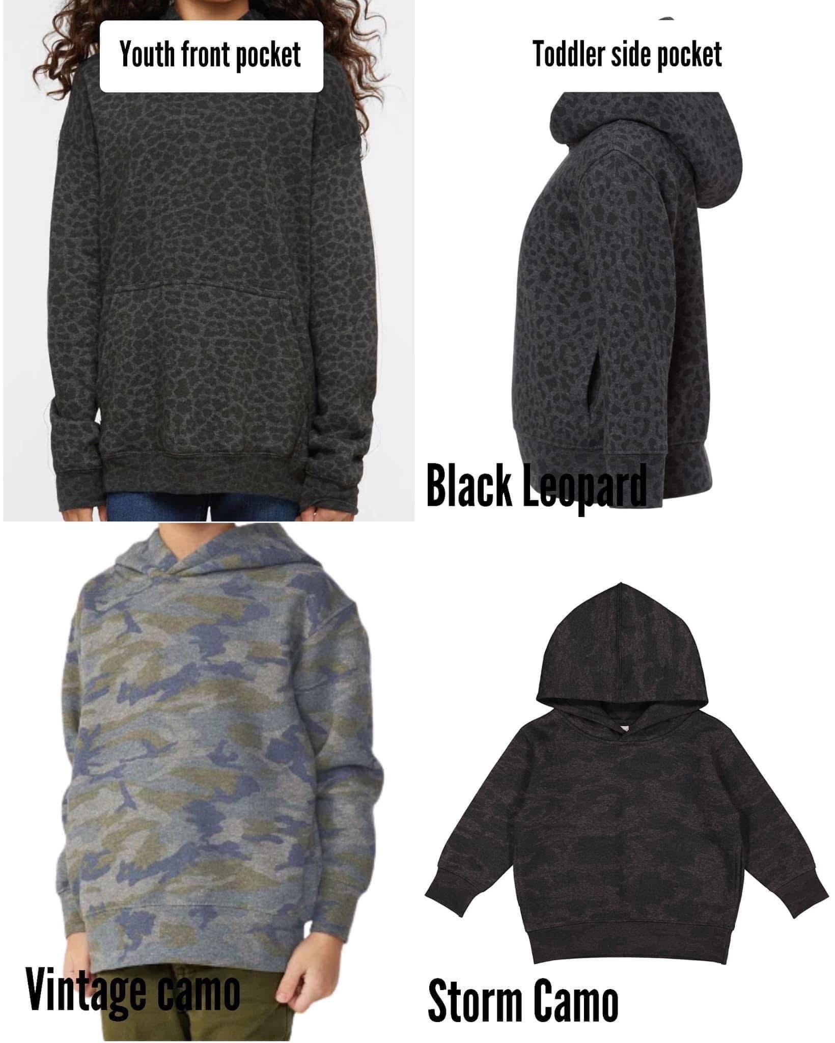 Embroidered double name hoodie / black leopard / vintage camo / embroidered kids hoodie / toddler hoodie / embroidery / custom name