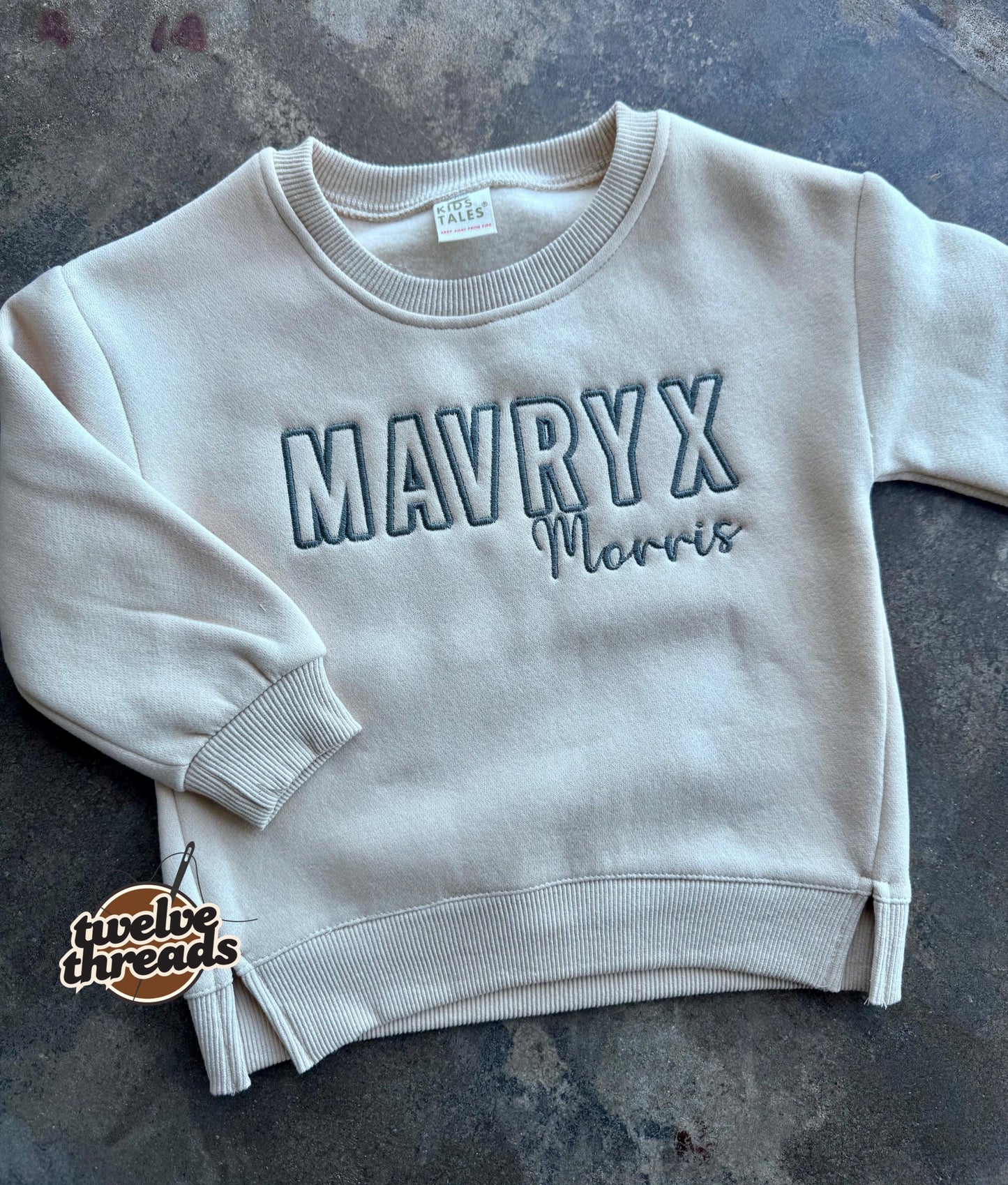 Kids Double name Embroidered Sweatshirt - youth - baby - kids embroidery - monogram - initials - embroidered names - sweatshirt - crew neck
