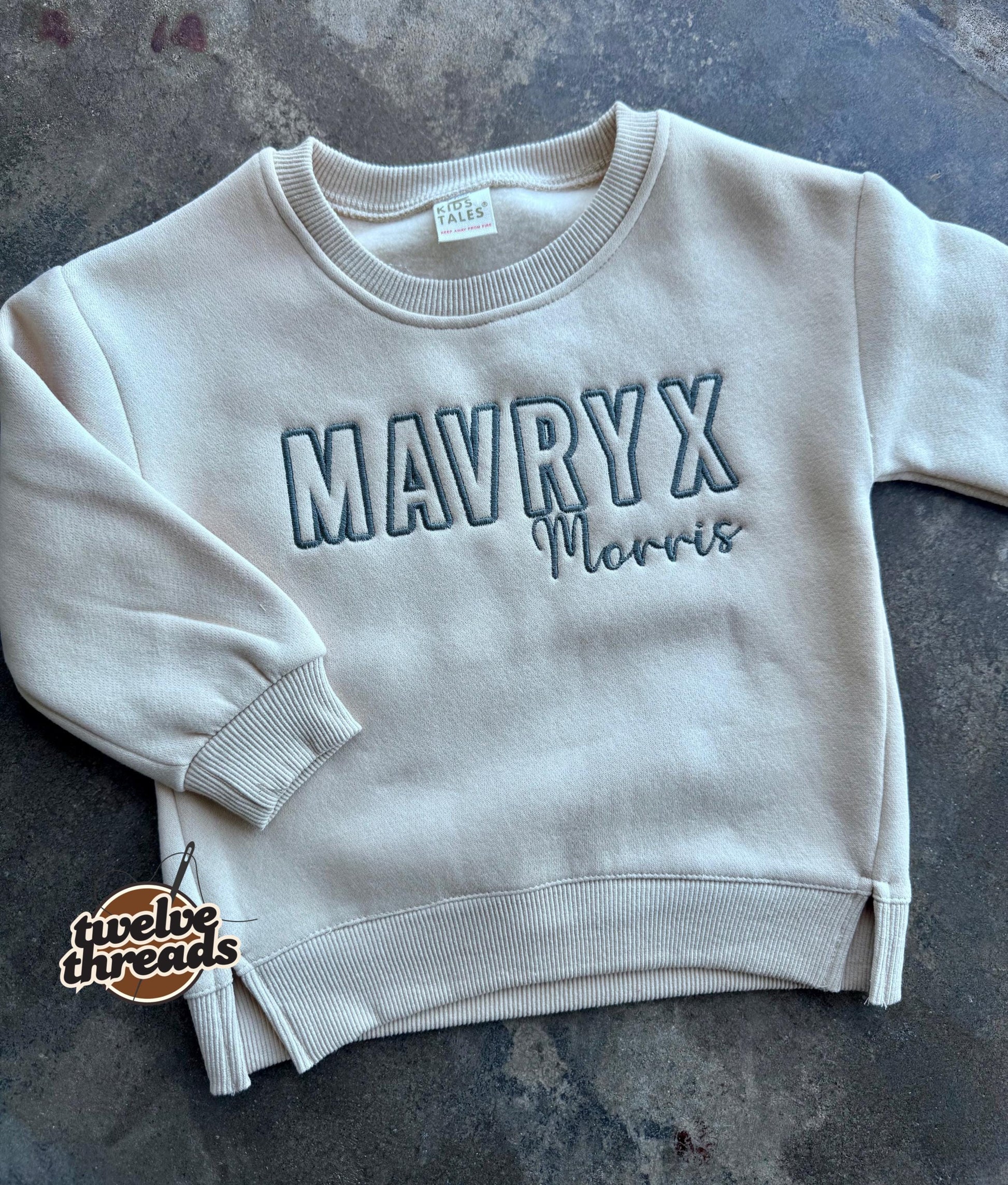 Kids Double name Embroidered Sweatshirt - youth - baby - kids embroidery - monogram - initials - embroidered names - sweatshirt - crew neck