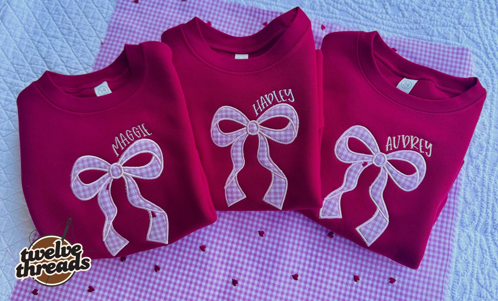 Applique coquette bow with hearts and name, girls valentines, kids embroidery, embroidered girls vday, Applique, holiday, love, kids v-day