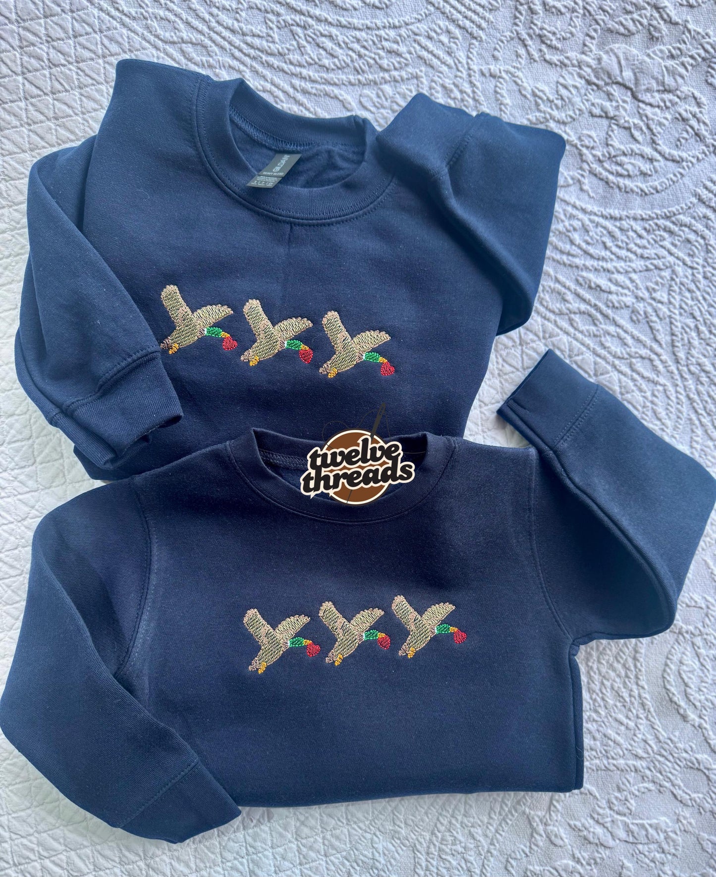 Embroidered trio mallard duck Valentine’s Day, kids bday design, holiday embroidery, hearts and ducks, custom embroidery, toddler and youth