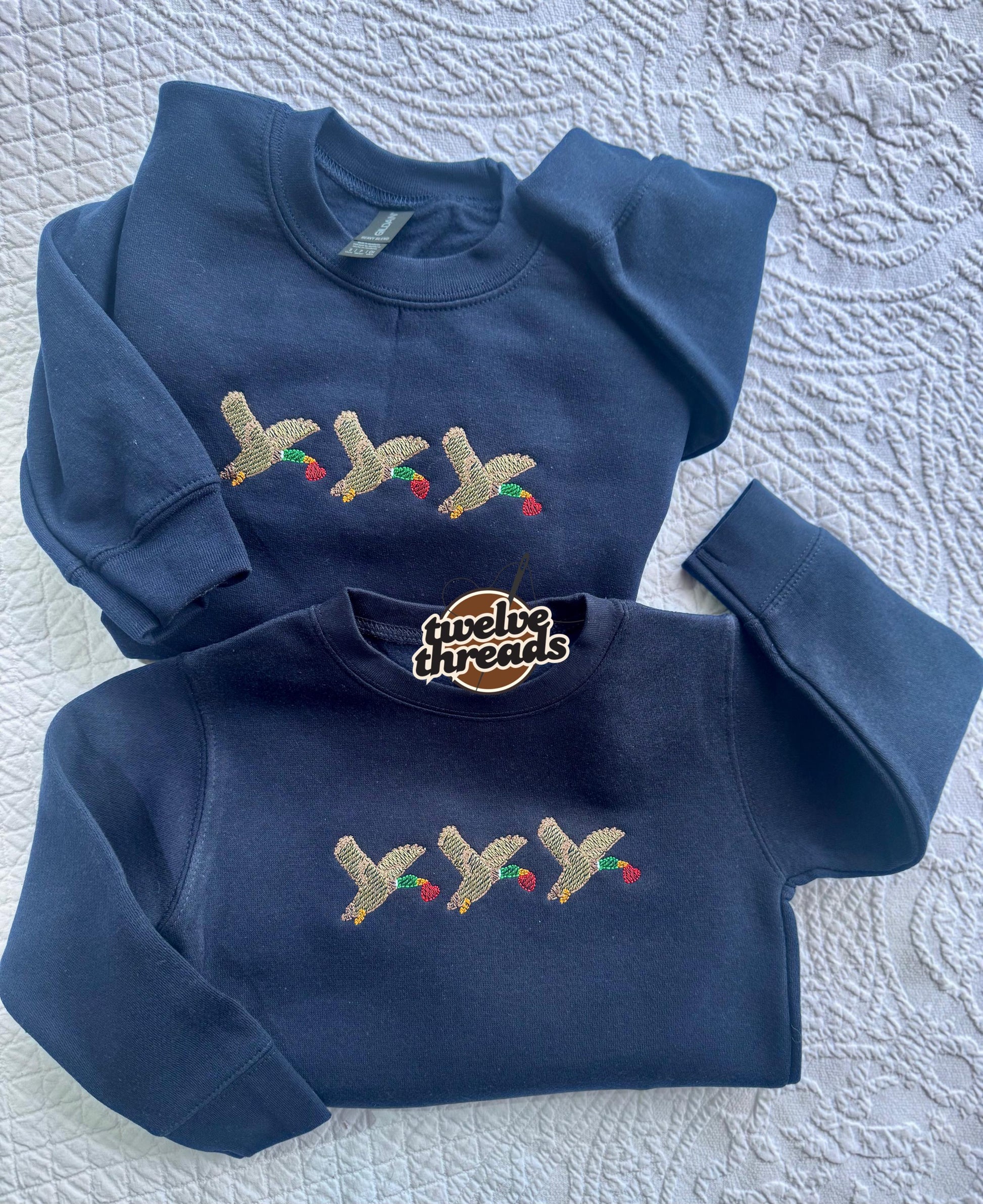 Embroidered trio mallard duck Valentine’s Day, kids bday design, holiday embroidery, hearts and ducks, custom embroidery, toddler and youth