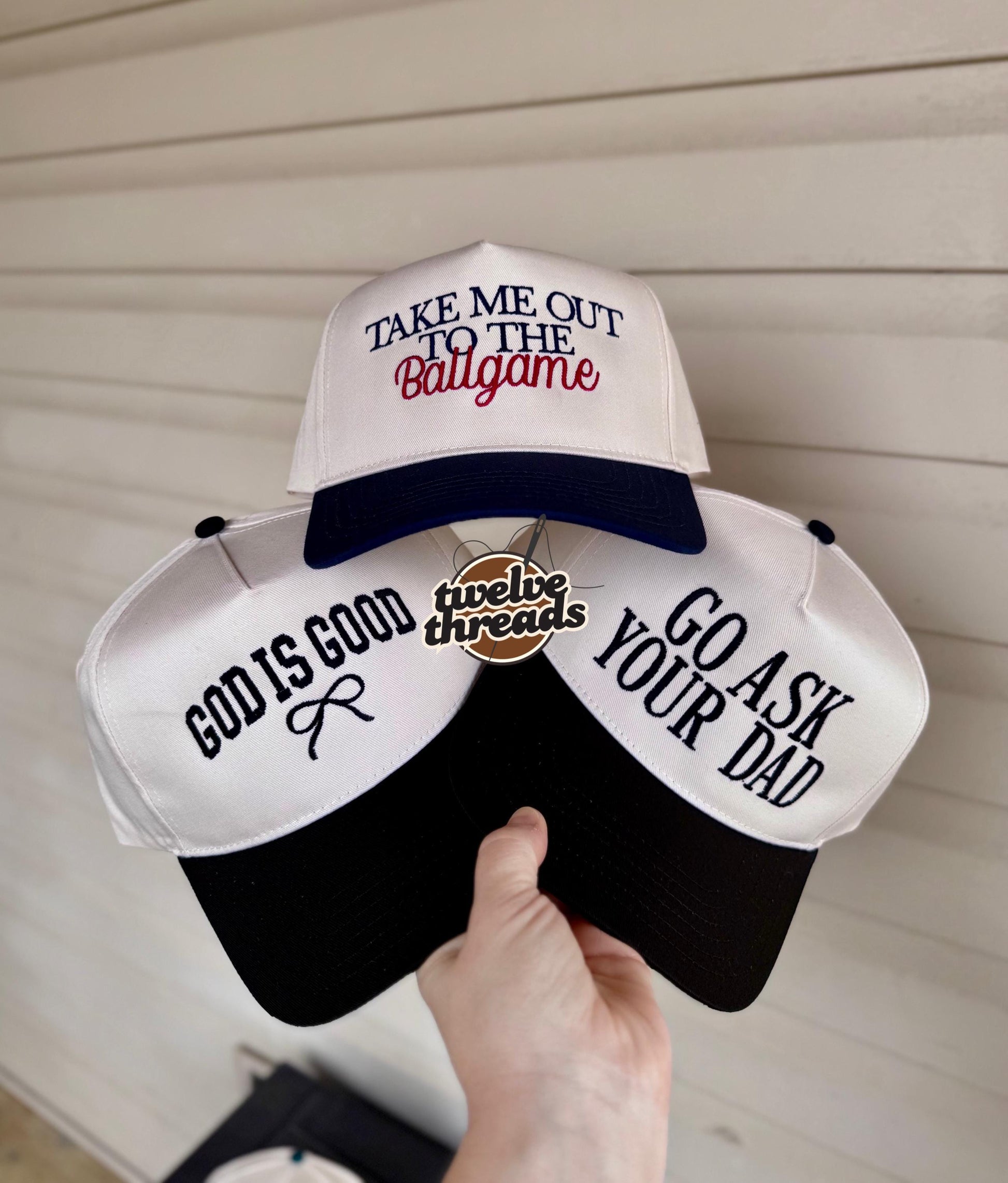 Embroidered Take me out to the ballgame Otto cap, 5 panel Otto cap, trucker hat, custom embroidery,embroidery trucker hat, baseball softball