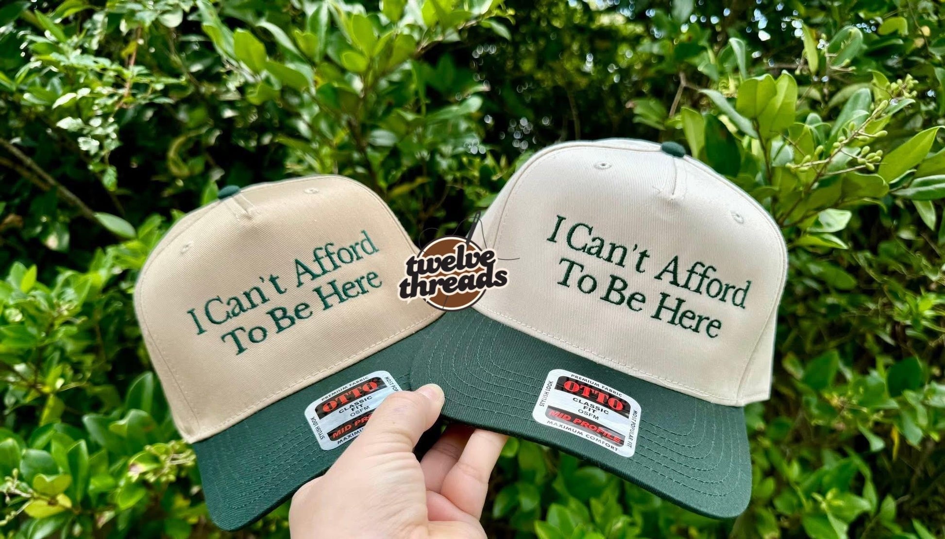 Embroidered I can’t afford to be here Otto cap, 5 panel Otto cap, trucker hat, custom embroidery, embroidery trucker hat, monochrome look