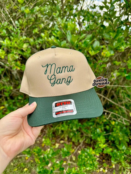 Embroidered mama gang Otto cap, 5 panel Otto cap, trucker hat, custom embroidery, embroidery trucker hat, monochrome look