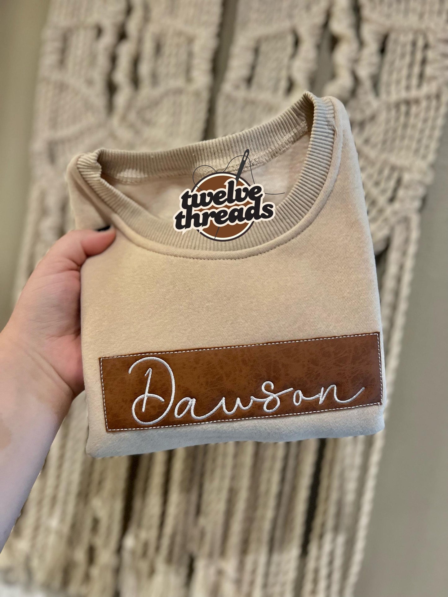 Custom leather patch - personalized- embroidery- embroidered name - embroidered leather patch - custom sweatshirt - embroidered sweatshirt