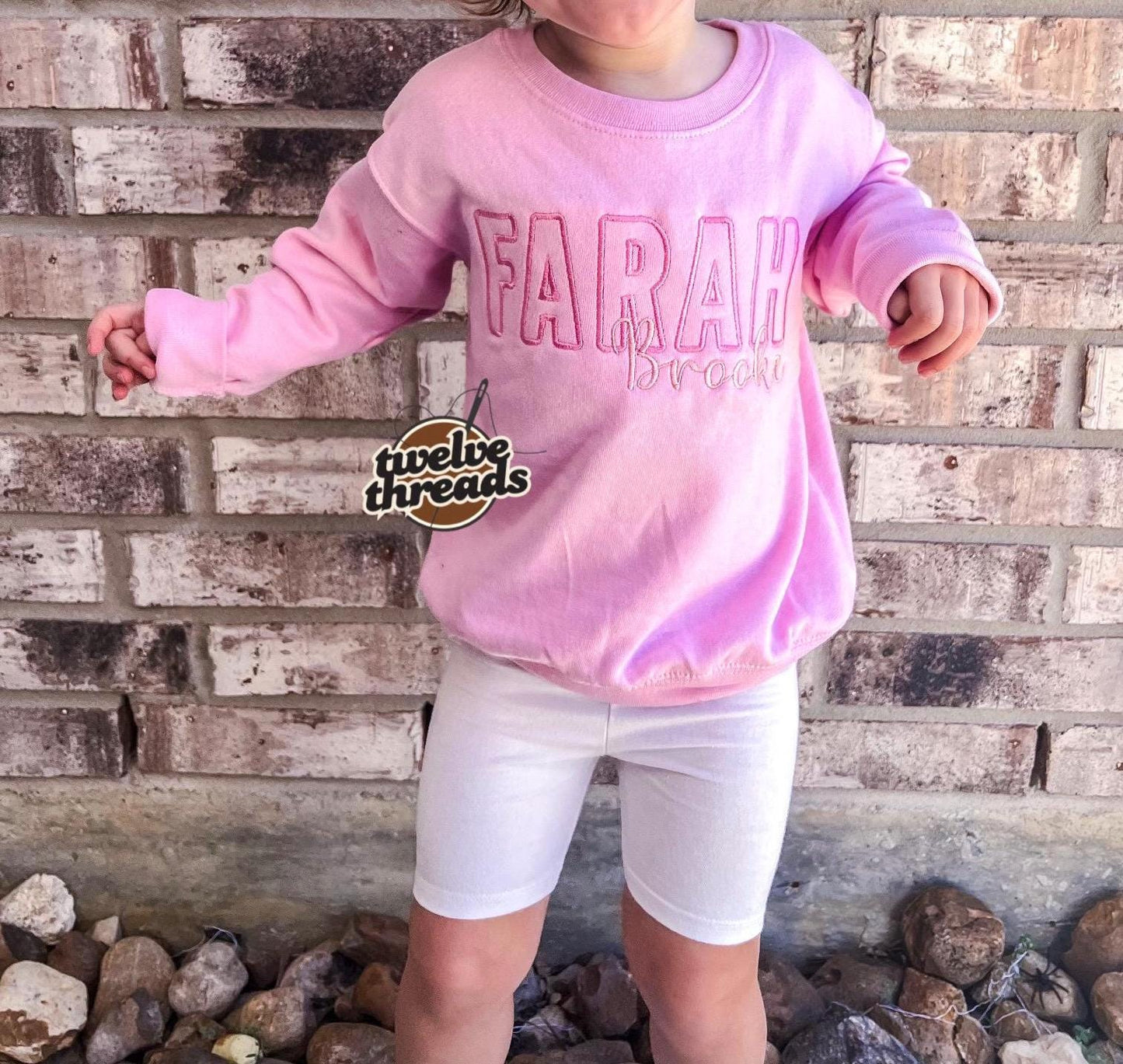 Kids Double name Embroidered Sweatshirt - youth - baby - kids embroidery - monogram - initials - embroidered names - sweatshirt - crew neck