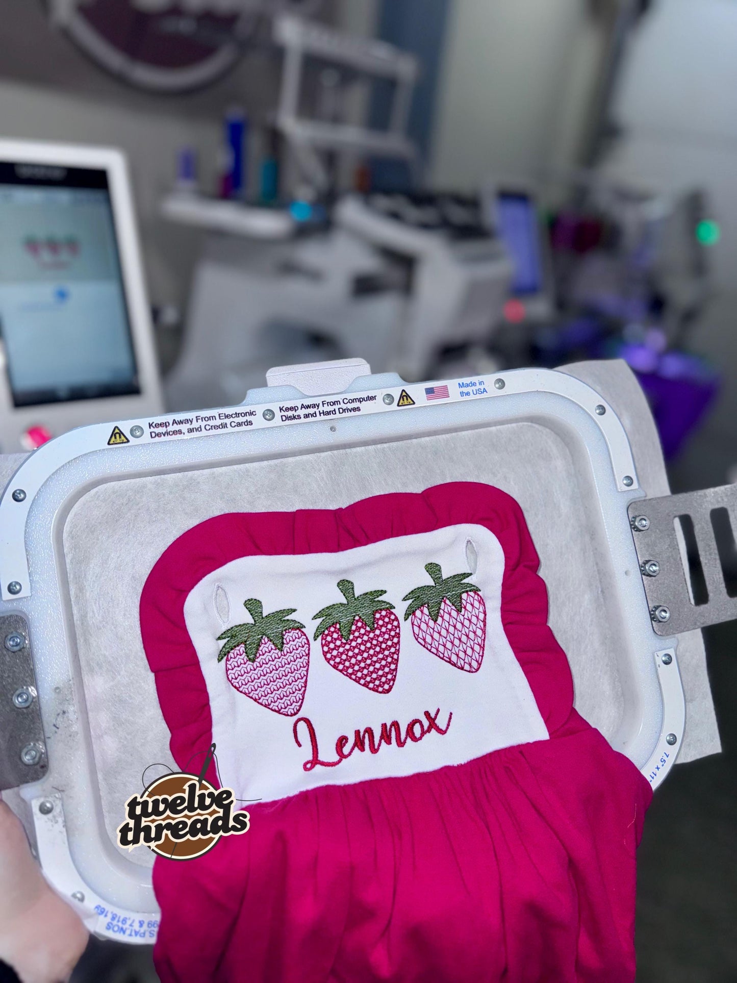 Personalized triple strawberry embroidered sunsuit bubble romper, embroidered strawberry design, custom name sunsuit, criss cross back