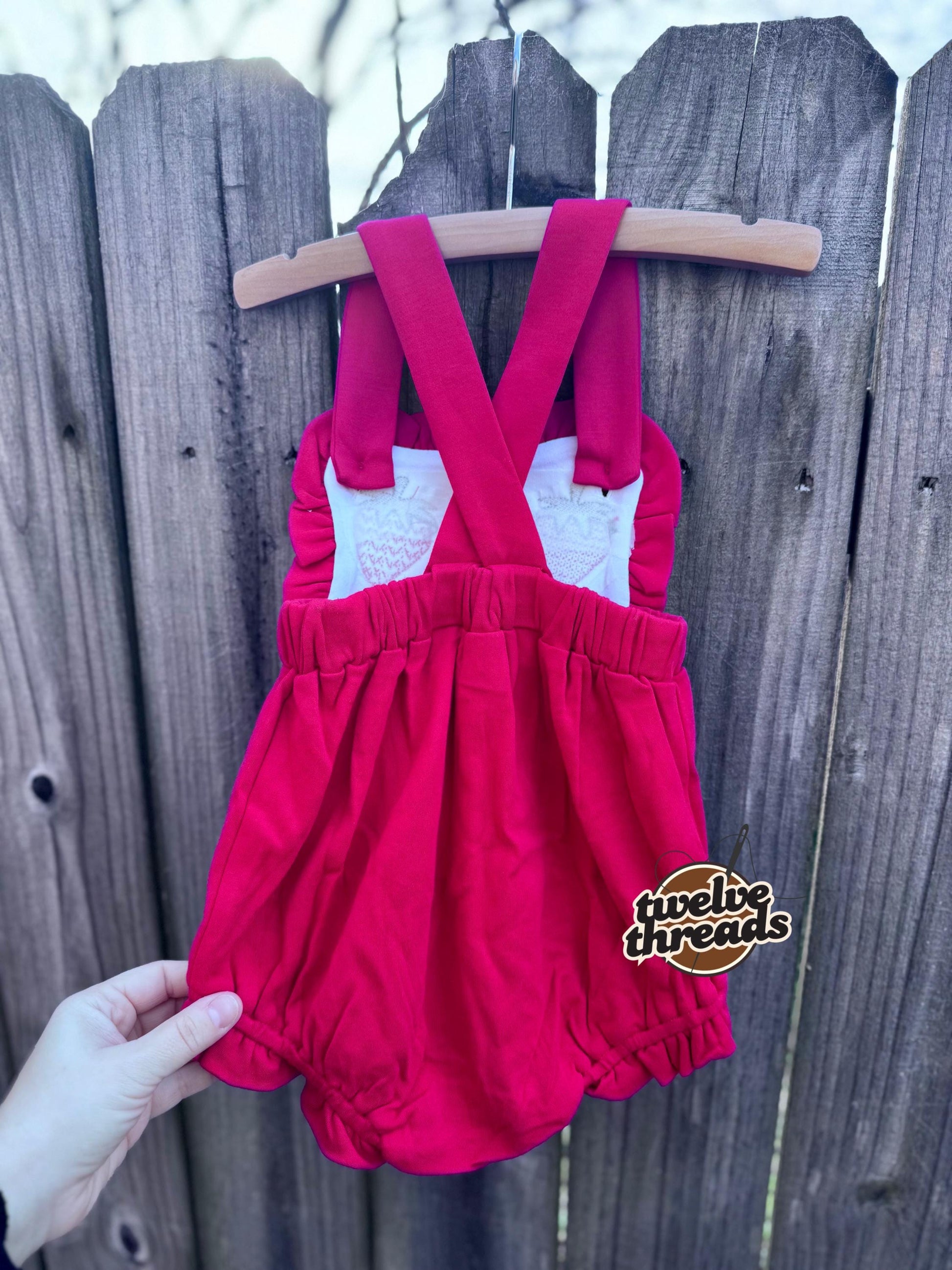 Personalized triple strawberry embroidered sunsuit bubble romper, embroidered strawberry design, custom name sunsuit, criss cross back