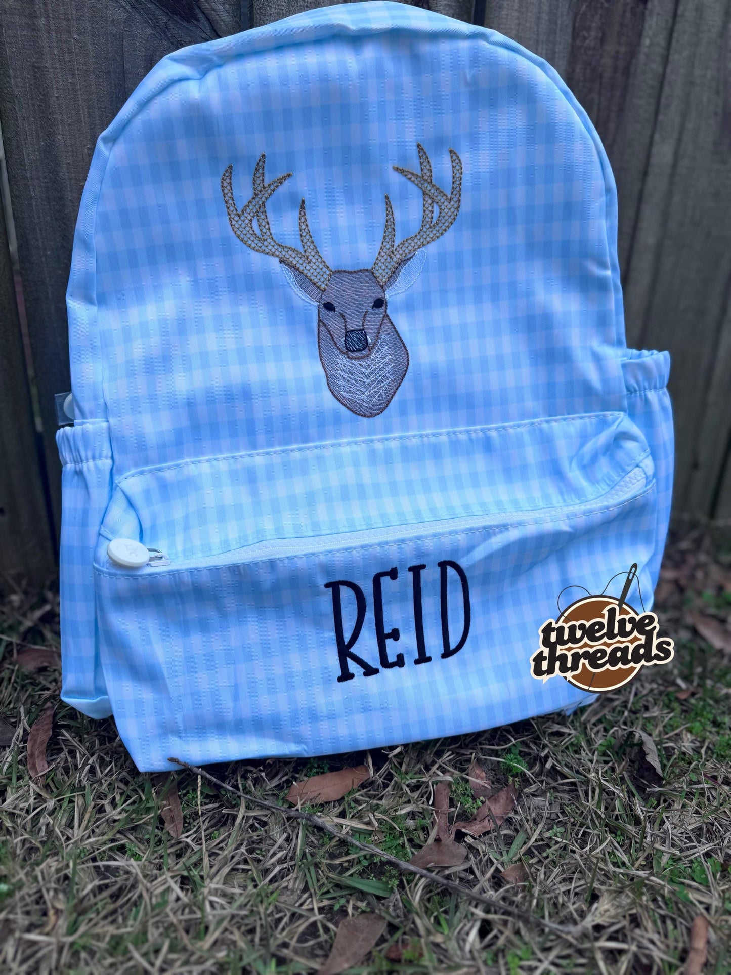 Embroidered Seersucker backpack - deer - deer season - kids backpack - diaper bag - adult backpack - embroidered backpack - embroidery