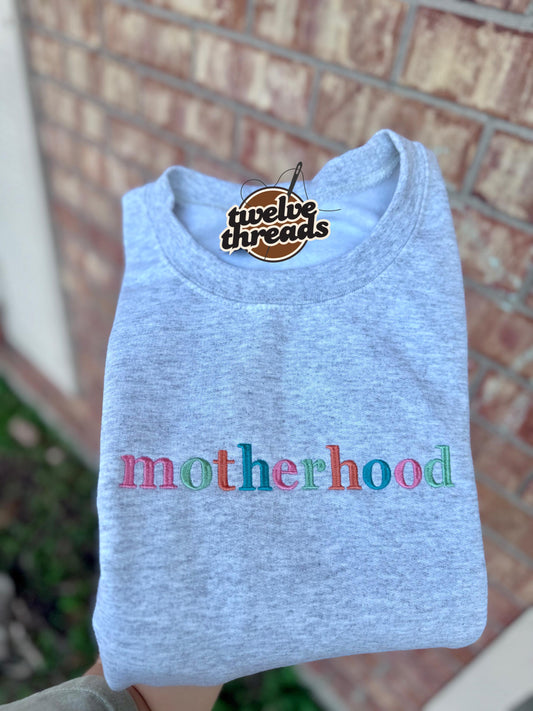 Embroidered motherhood pastel thread colors, spring mama t shirt, embroidery, embroidered comfort colors, mom, mama, Mother’s Day, Gildan