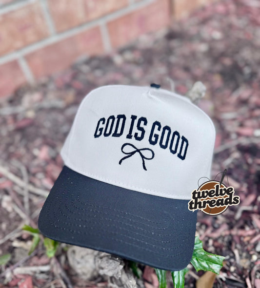 Embroidered GOD IS GOOD Otto cap, 5 panel Otto cap, trucker hat, custom embroidery, embroidery trucker hat, monochrome look, faith , trucker