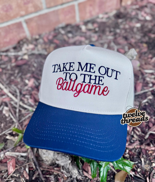 Embroidered Take me out to the ballgame Otto cap, 5 panel Otto cap, trucker hat, custom embroidery,embroidery trucker hat, baseball softball