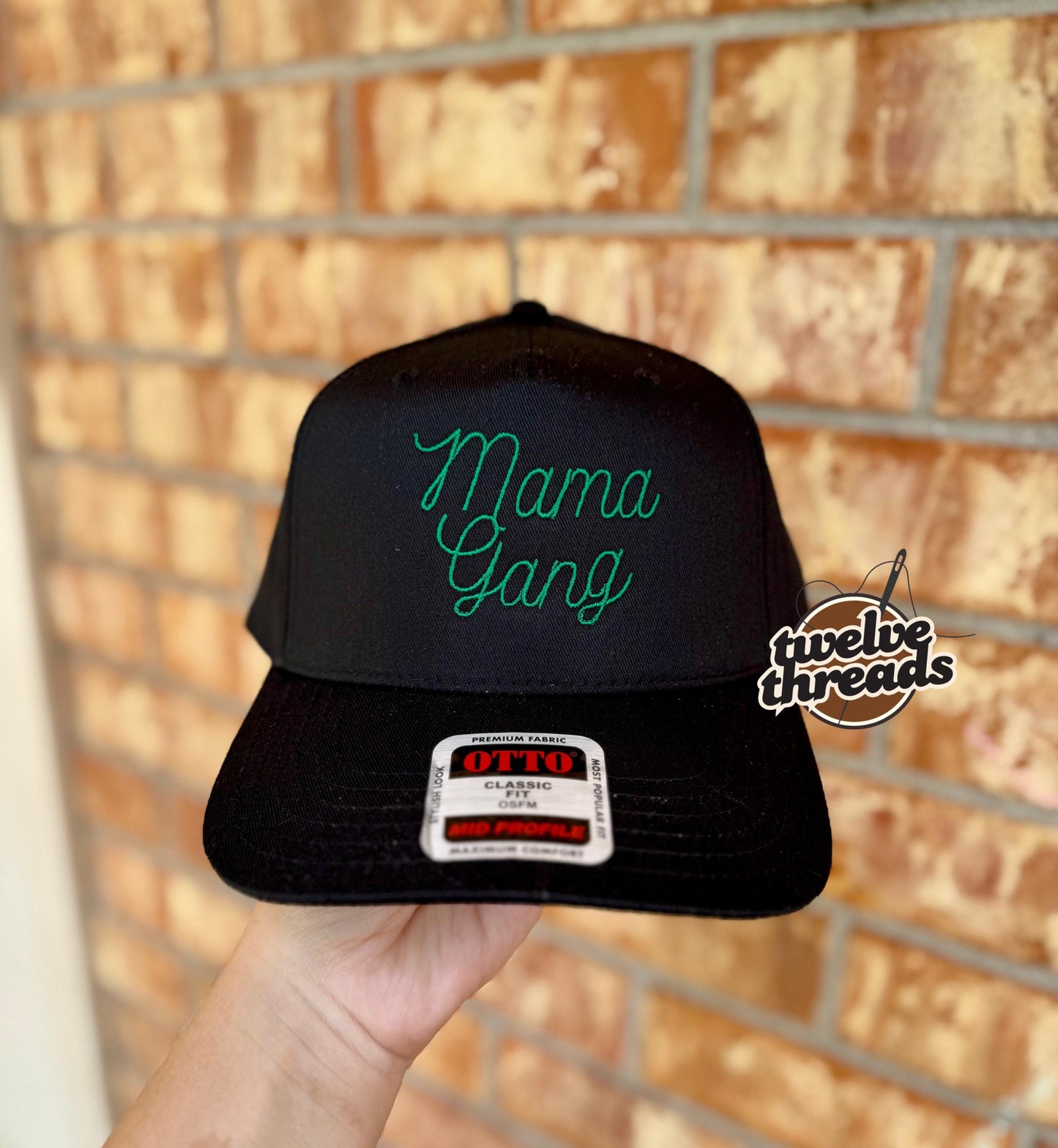 Embroidered mama gang Otto cap, 5 panel Otto cap, trucker hat, custom embroidery, embroidery trucker hat, monochrome look