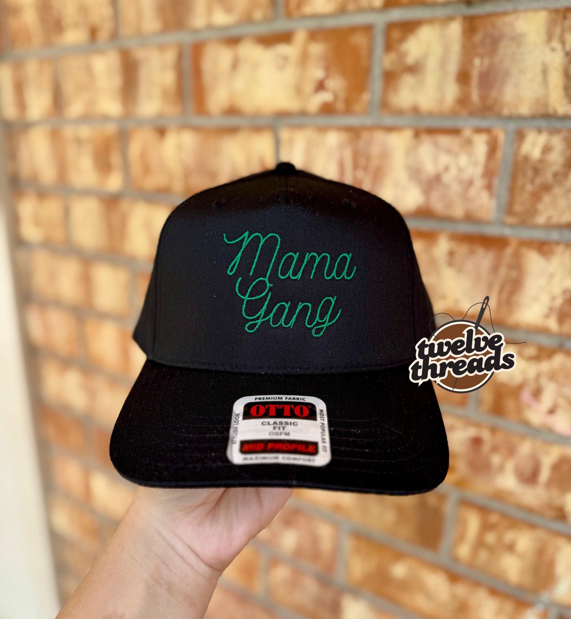 Embroidered mama gang Otto cap, 5 panel Otto cap, trucker hat, custom embroidery, embroidery trucker hat, monochrome look