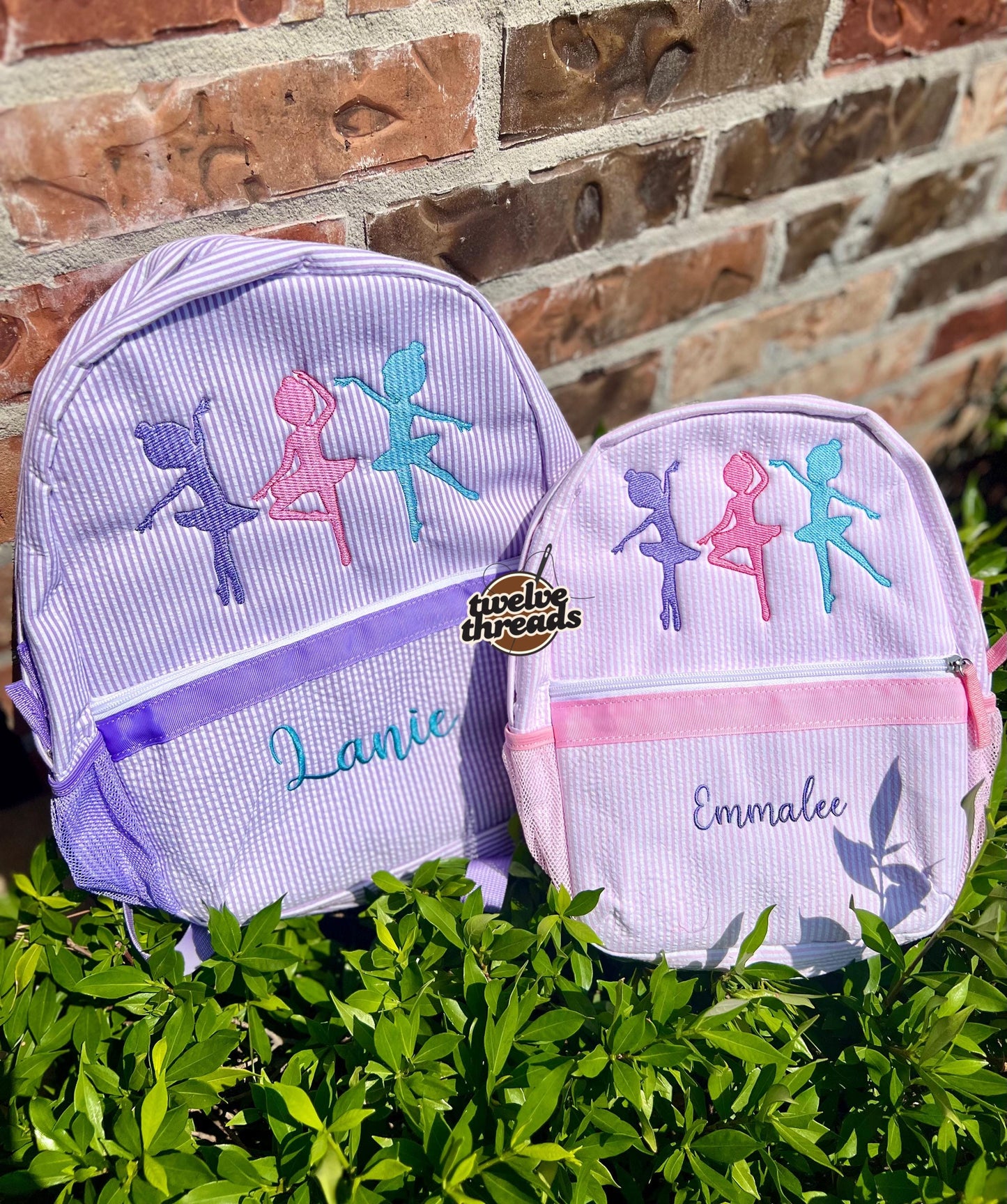 Dancer - ballet - ballerina - seersucker back pack - diaper bag - kids bag - toddler backpack - embroidered backpack - personalized bag