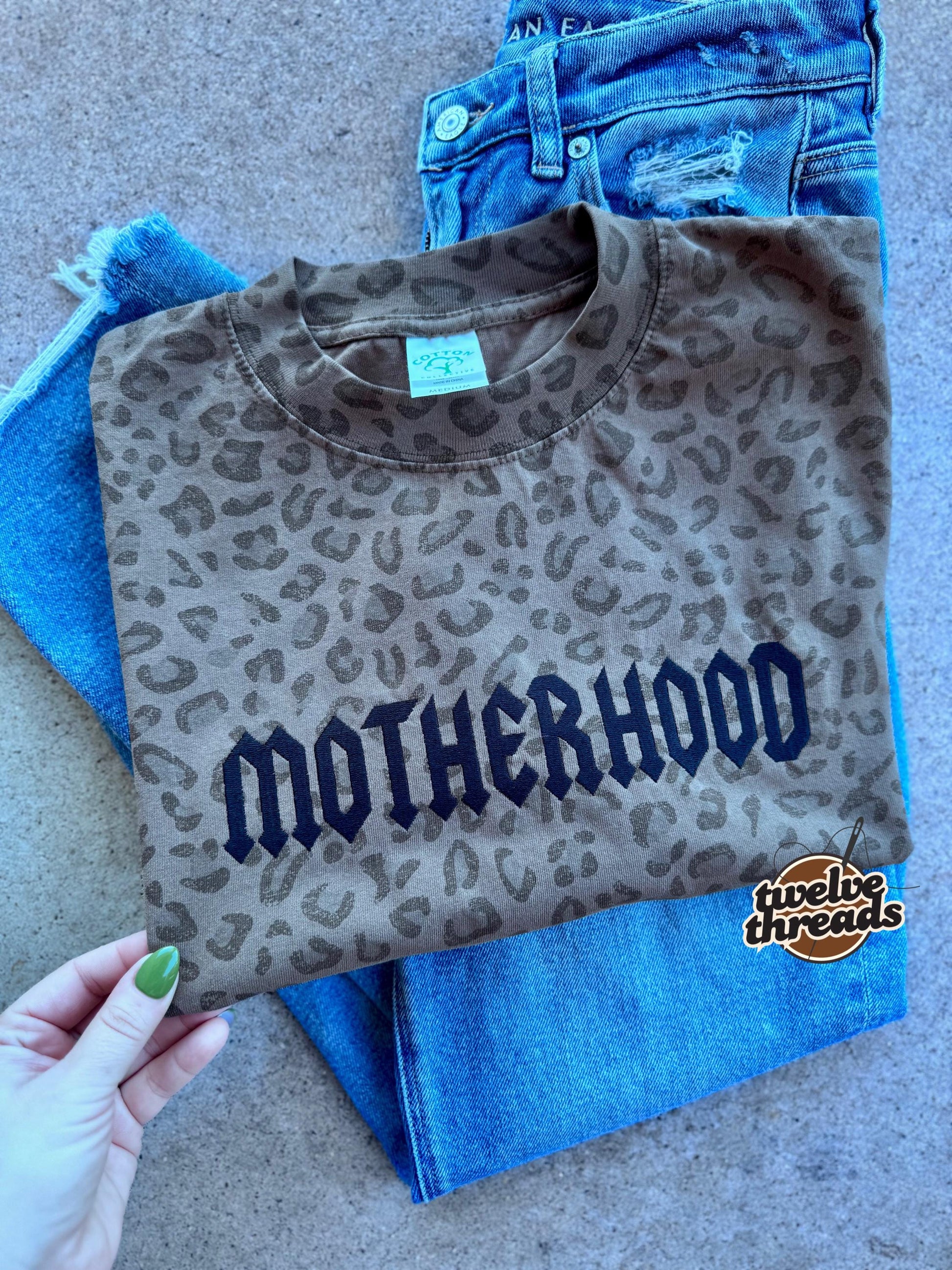 Embroidered motherhood punk rock font, mama t shirt, embroidery, embroidered comfort colors, mom, mama, Mother’s Day, Gildan, motherhood,tee