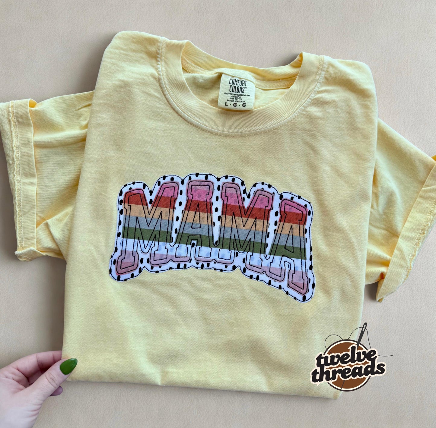 Appliqué Mama - t shirt - sweatshirt - comfort colors - mama embroidered - embroidery - mama t shirt - mom - appliqué - rainbow