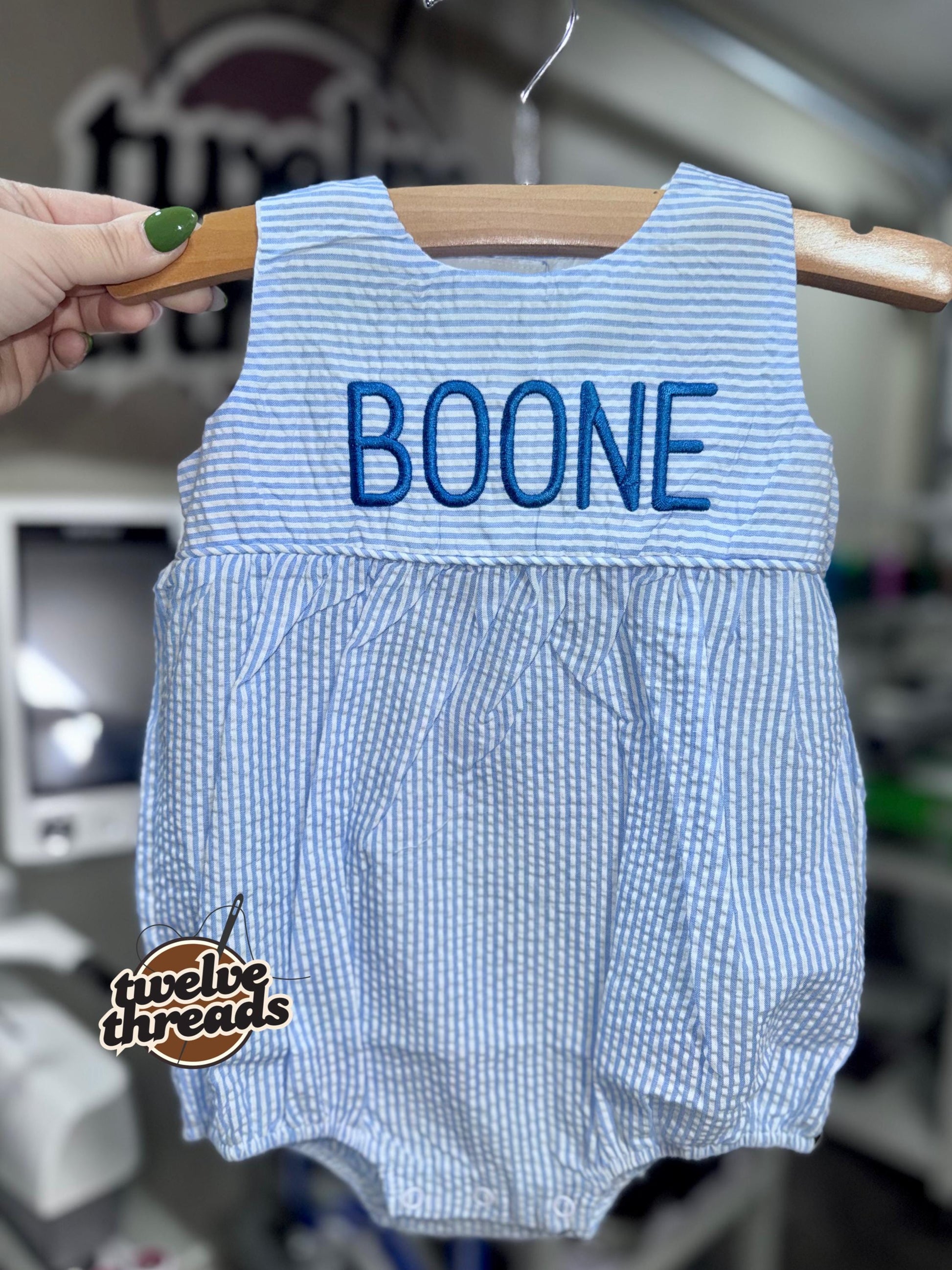 Embroidered custom seersucker bubble romper, boy or girl bubble romper, seersucker embroidery, custom personalized monogram bubble, baby