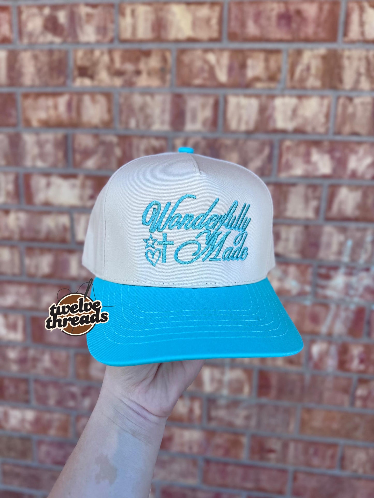 Embroidered WONDERFULLY MADE, Otto cap, 5 panel Otto cap, trucker hat, custom embroidery, embroidery trucker hat, faith trucker cap, hats