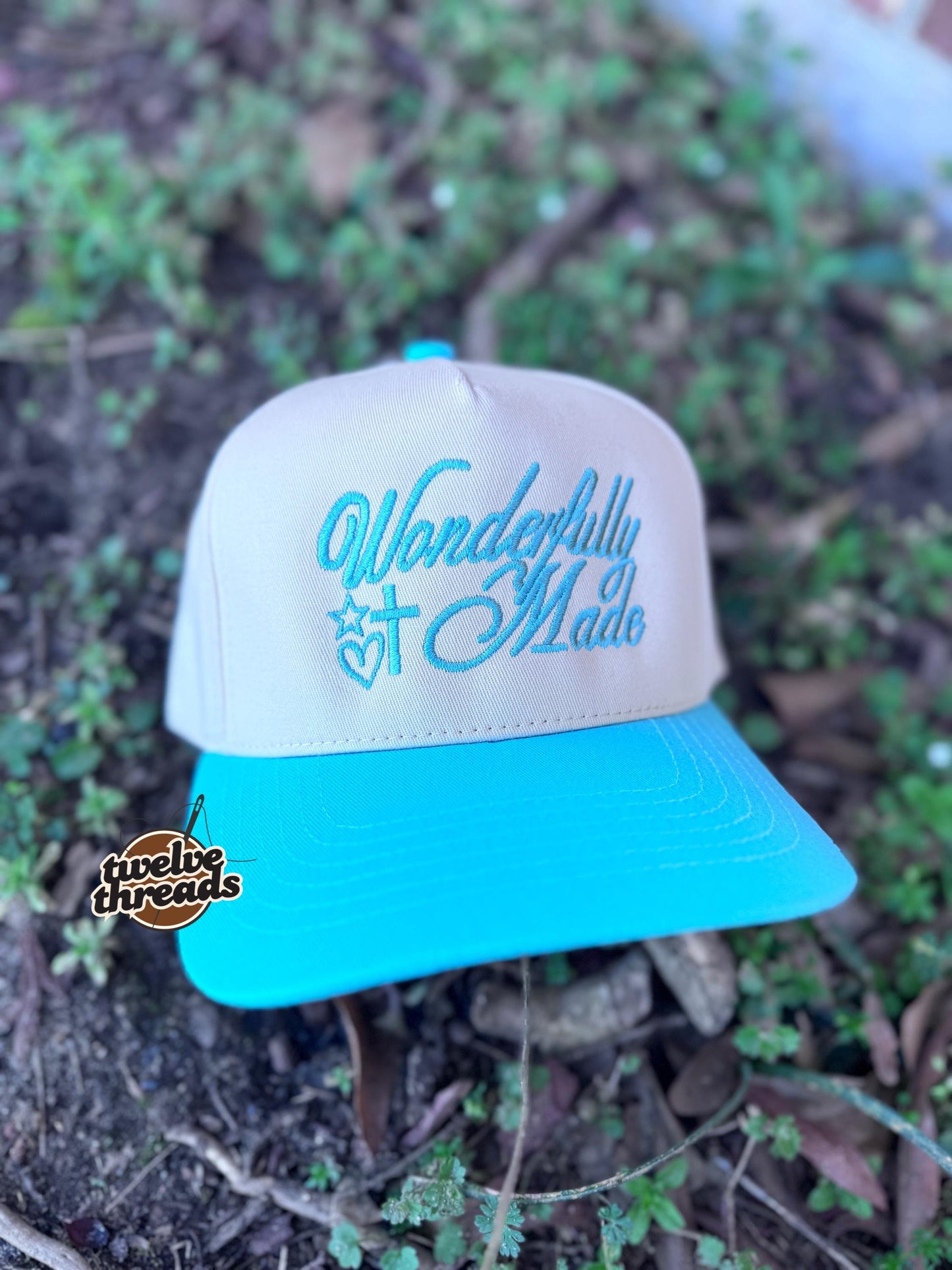 Embroidered WONDERFULLY MADE, Otto cap, 5 panel Otto cap, trucker hat, custom embroidery, embroidery trucker hat, faith trucker cap, hats