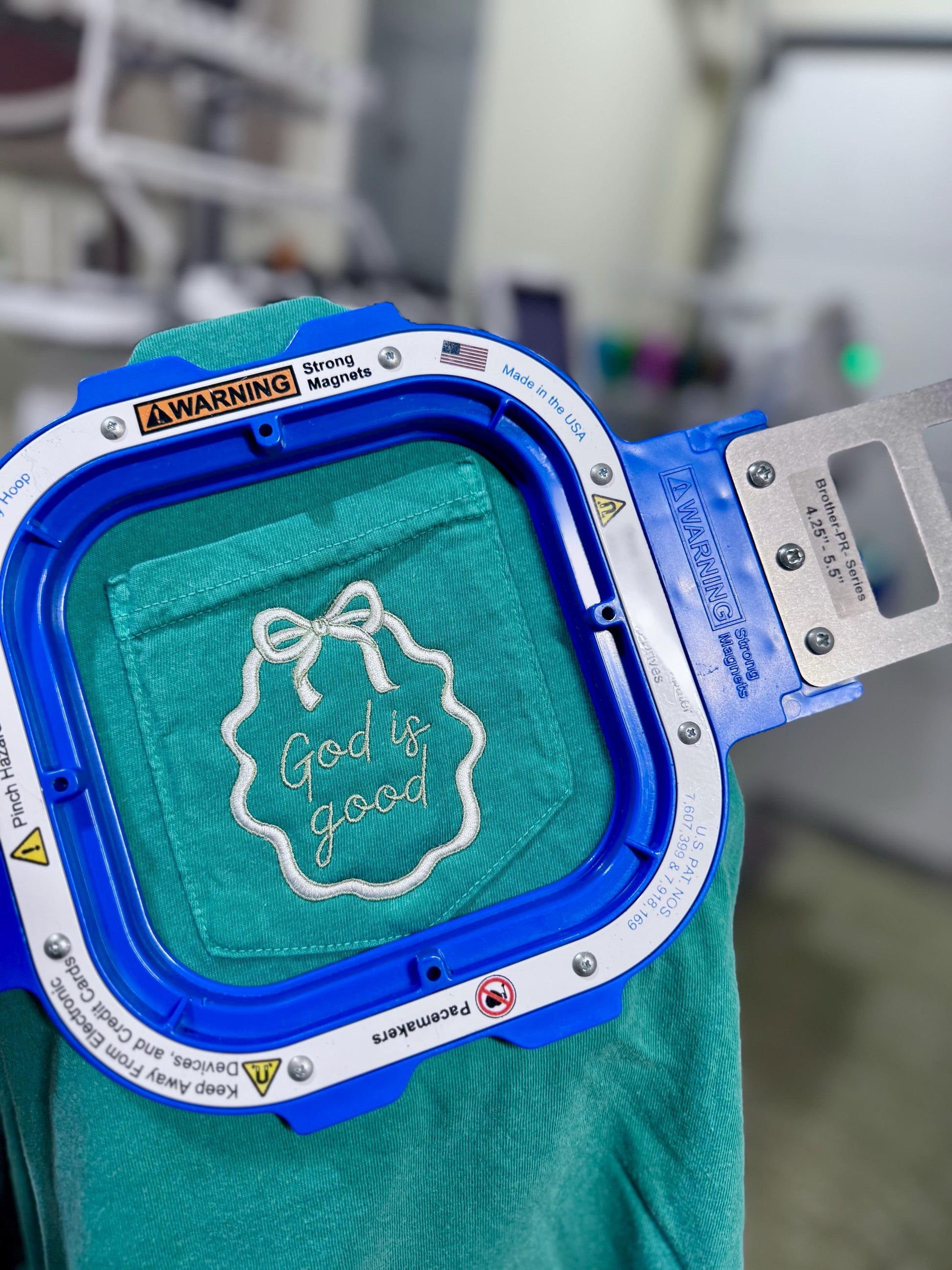 God is good pocket comfort colors t shirt, embroidered pocket tee, GOD IS GOOD, coquette bow, custom thread colors, border frame design