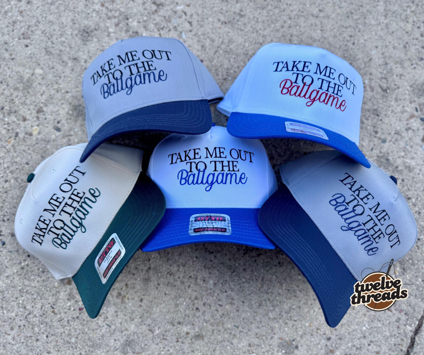 Embroidered Take me out to the ballgame Otto cap, 5 panel Otto cap, trucker hat, custom embroidery,embroidery trucker hat, baseball softball