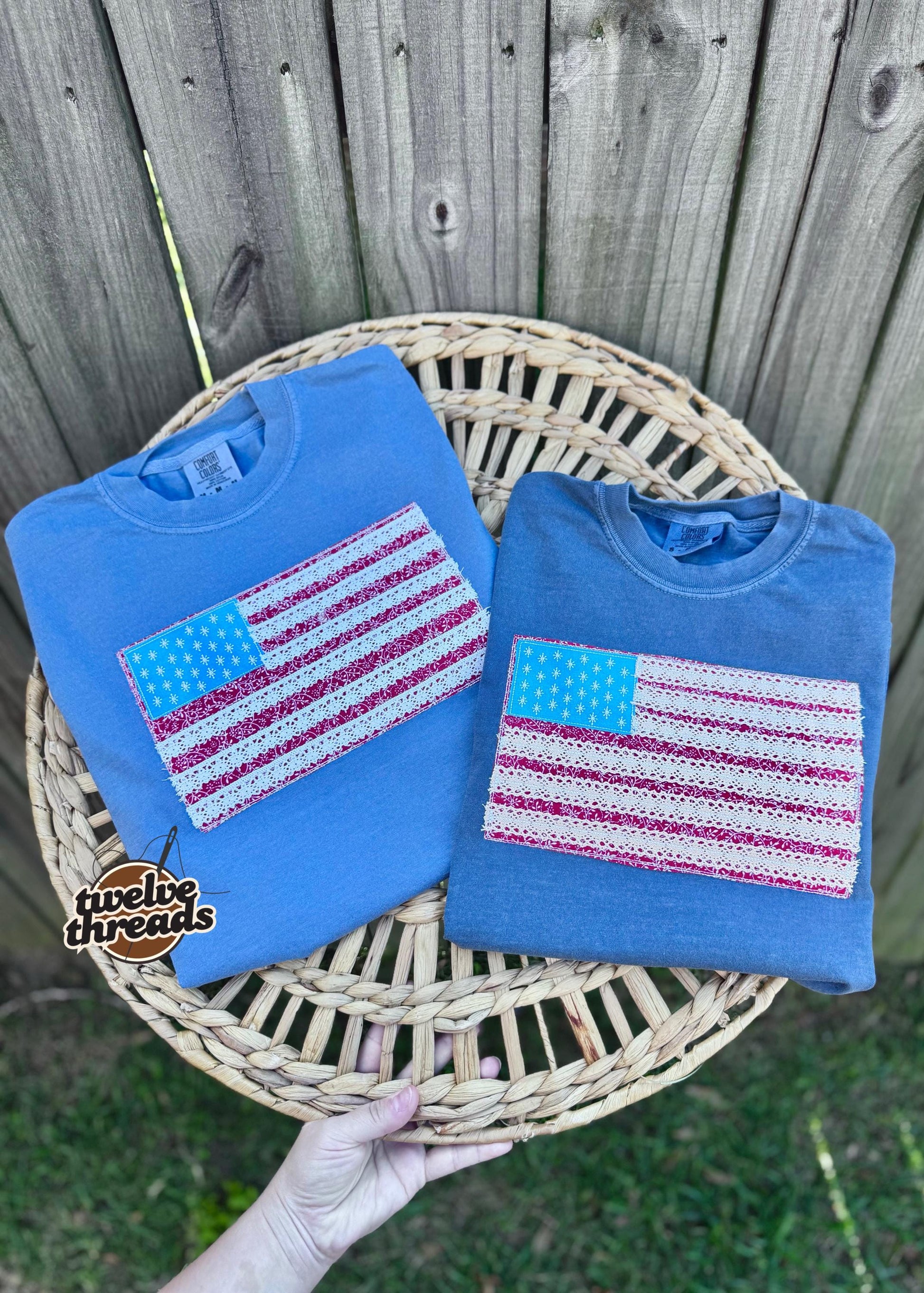 Lace trim flag, patriotic t shirt, applique quilts design t shirt, American flag, USA, 4th of July, Memorial Day, American tee, comfort