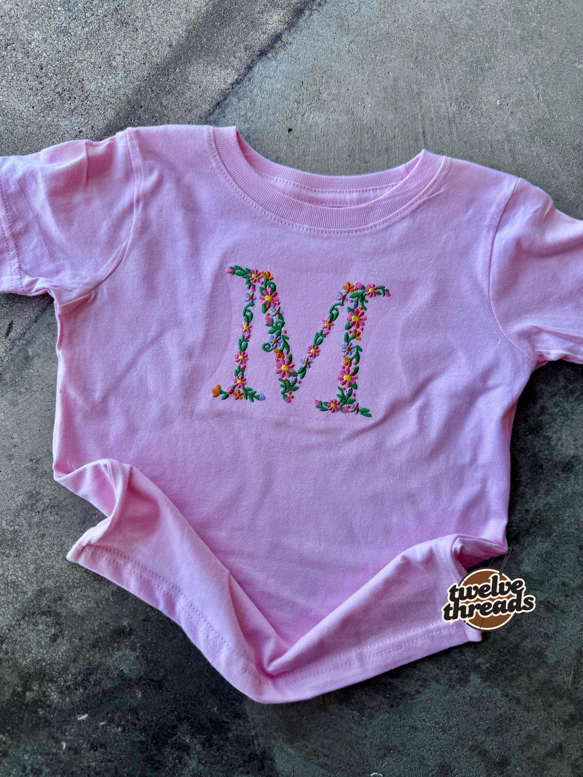 Embroidered kids t shirt/bubble romper - floral initial - bubble romper - t shirt - baby romper - flower embroidery