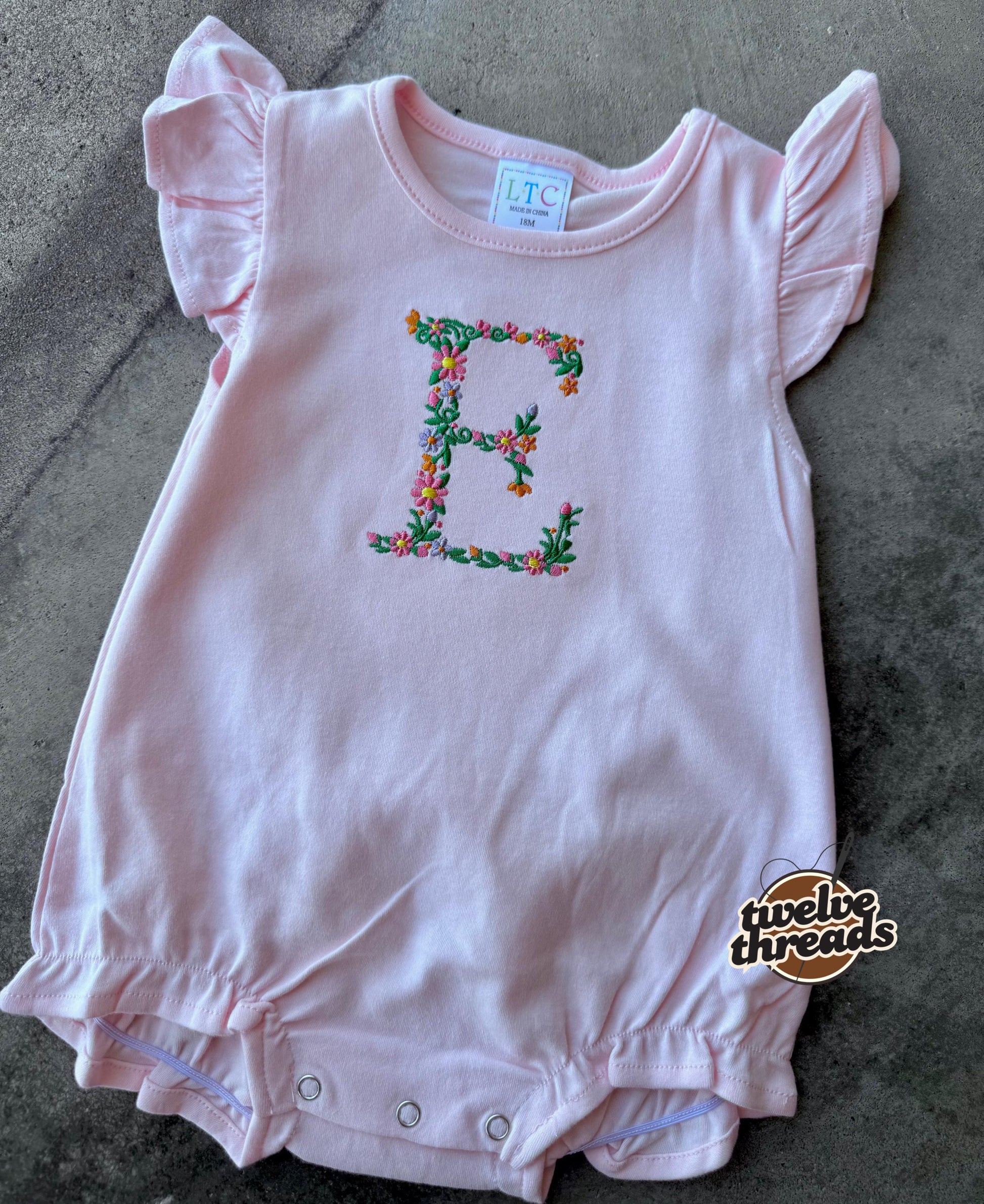 Embroidered kids t shirt/bubble romper - floral initial - bubble romper - t shirt - baby romper - flower embroidery