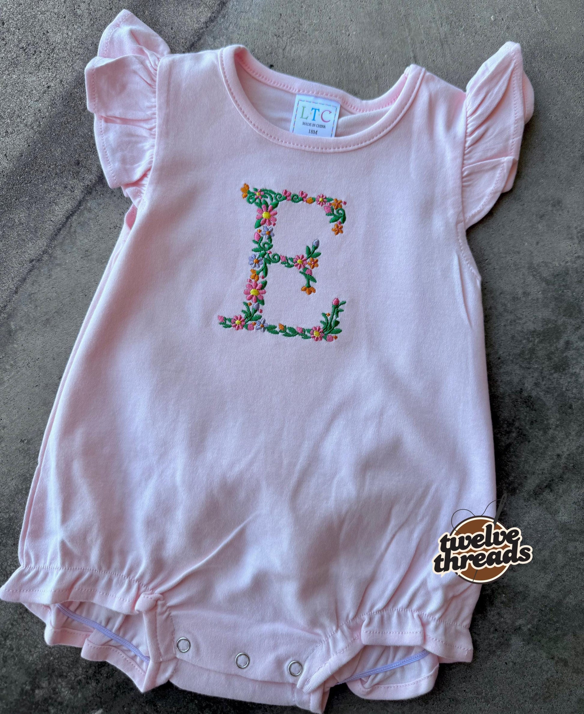 Embroidered kids t shirt/bubble romper - floral initial - bubble romper - t shirt - baby romper - flower embroidery