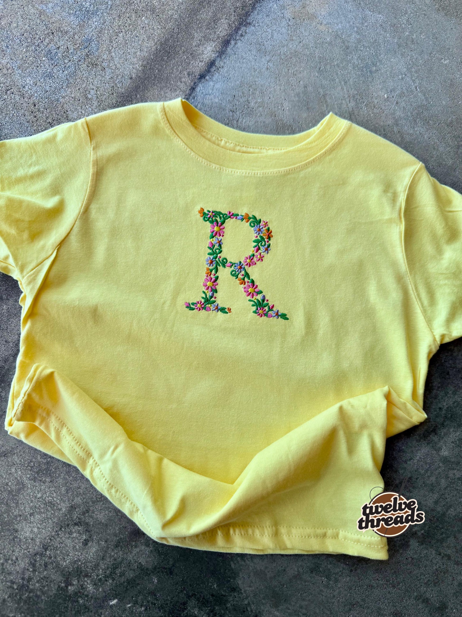 Embroidered kids t shirt/bubble romper - floral initial - bubble romper - t shirt - baby romper - flower embroidery