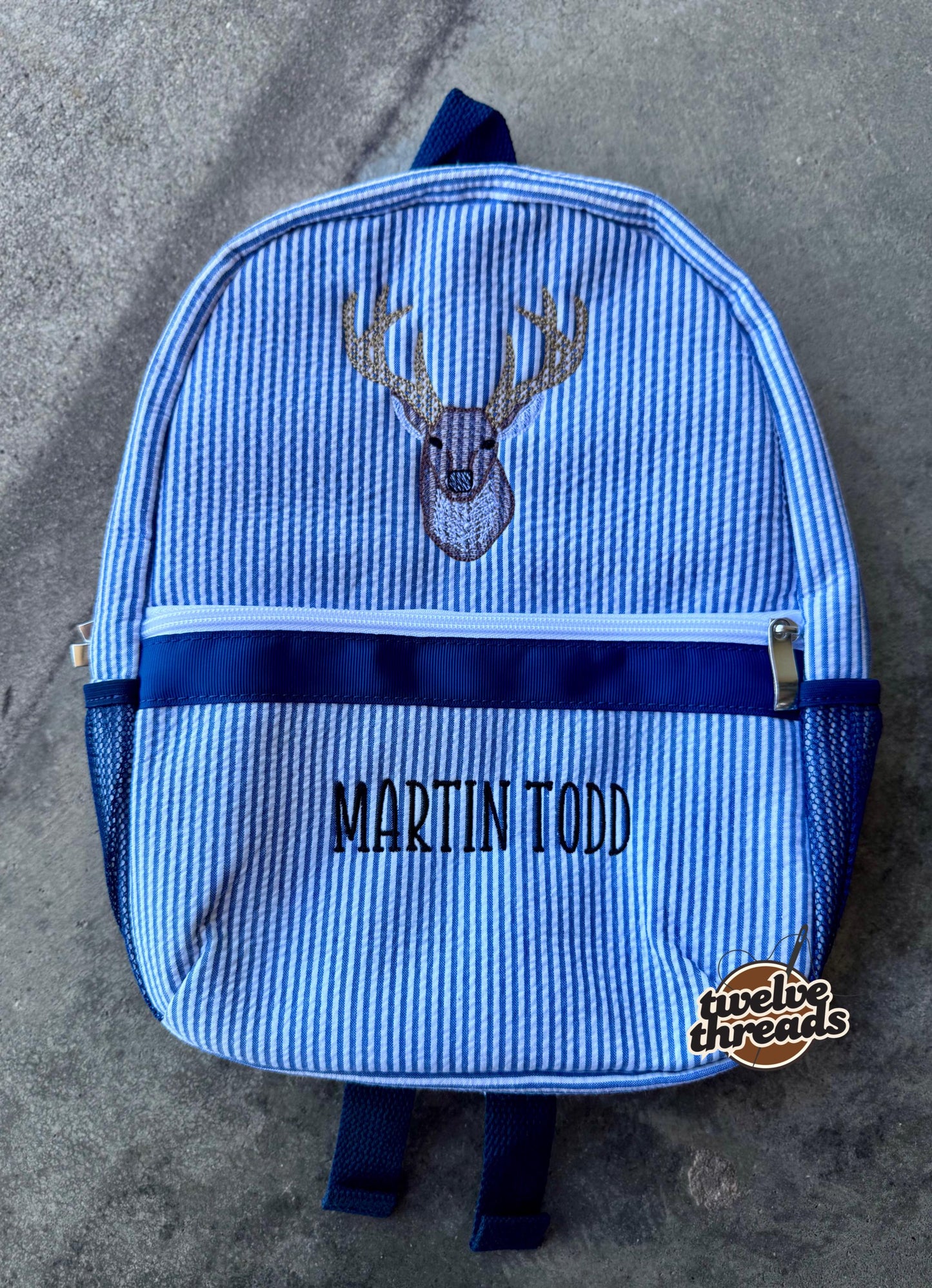 Embroidered Seersucker backpack - deer - deer season - kids backpack - diaper bag - adult backpack - embroidered backpack - embroidery