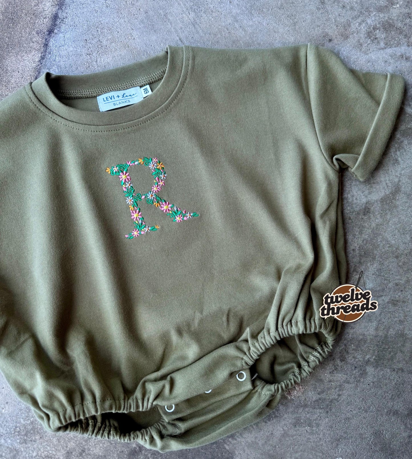 Embroidered kids t shirt/bubble romper - floral initial - bubble romper - t shirt - baby romper - flower embroidery