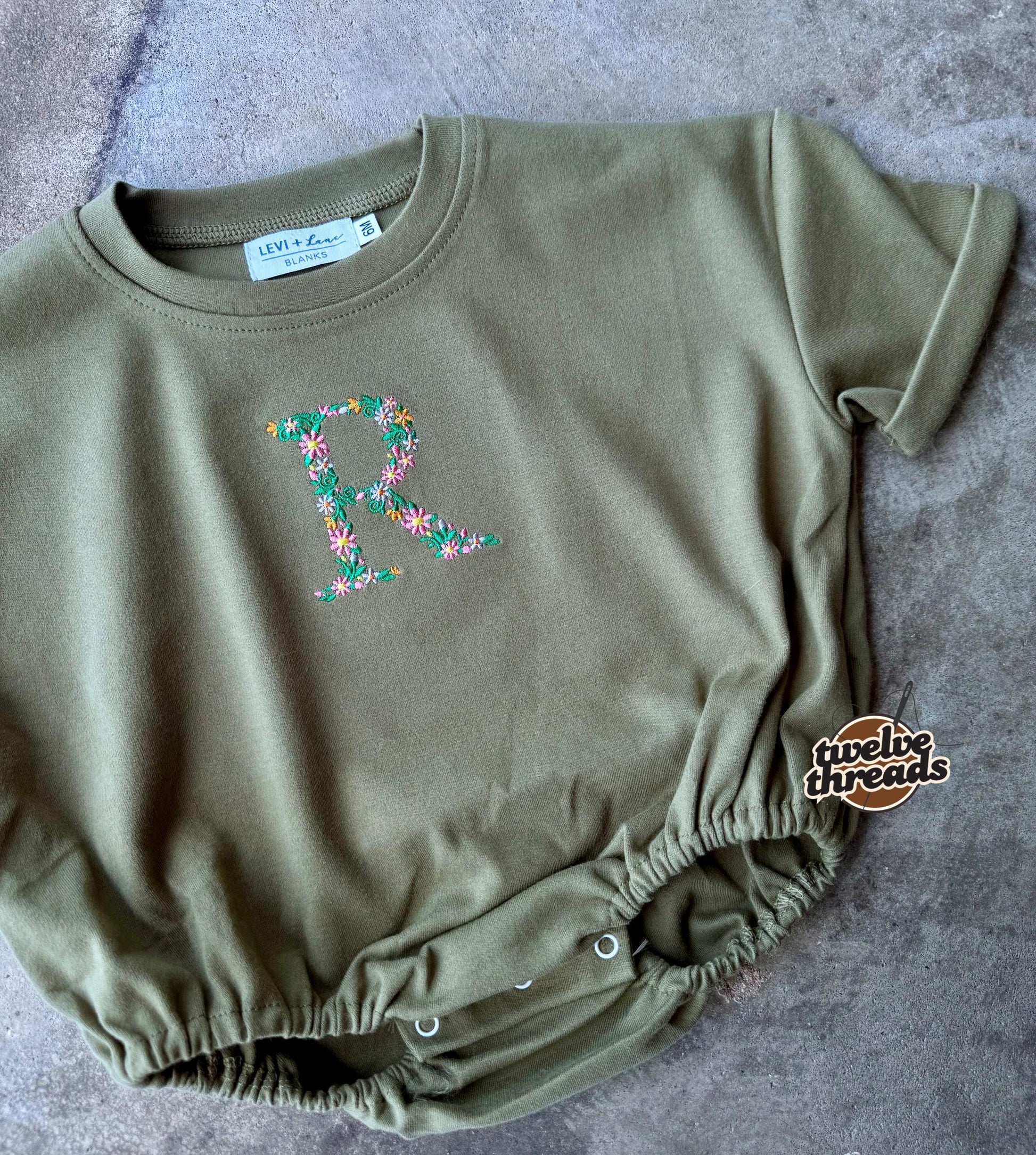 Embroidered kids t shirt/bubble romper - floral initial - bubble romper - t shirt - baby romper - flower embroidery