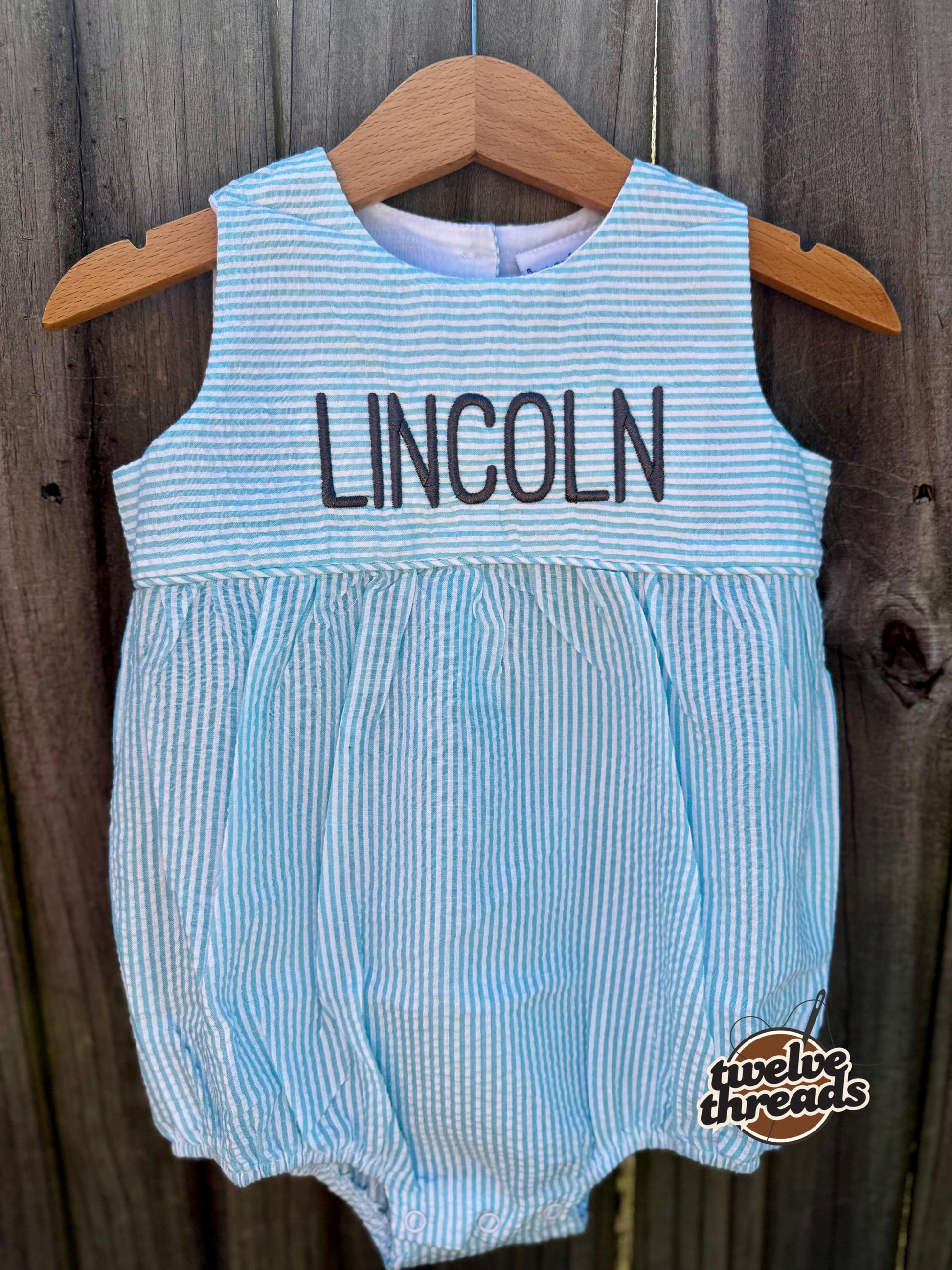 Embroidered custom seersucker bubble romper, boy or girl bubble romper, seersucker embroidery, custom personalized monogram bubble, baby