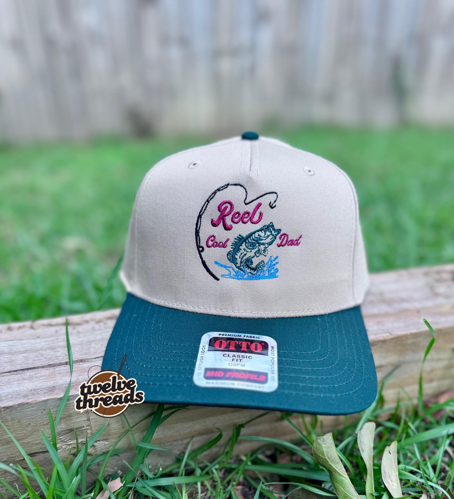 Embroidered reel cool dad, dad hat, dad Otto cap, 5 panel Otto cap, trucker hat, custom embroidery, embroidery trucker hat, monochrome look