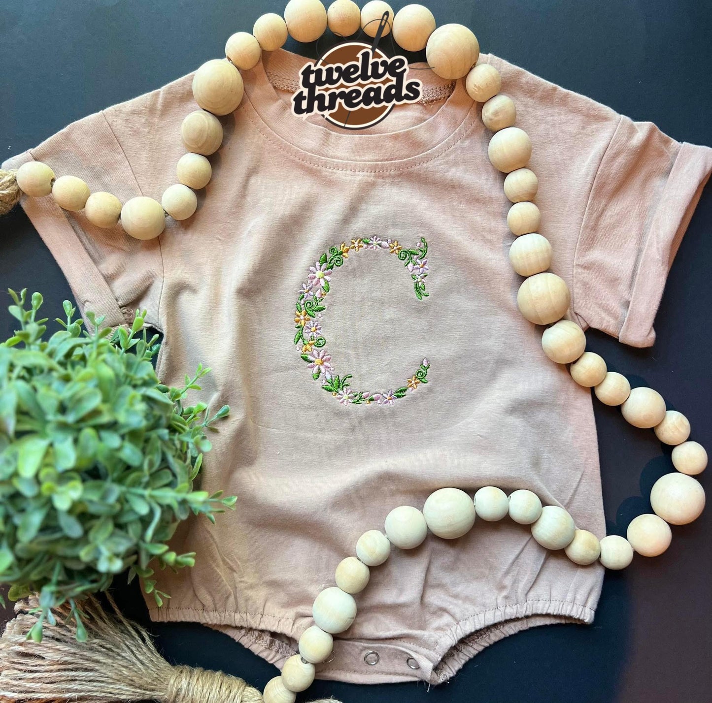 Embroidered kids t shirt/bubble romper - floral initial - bubble romper - t shirt - baby romper - flower embroidery